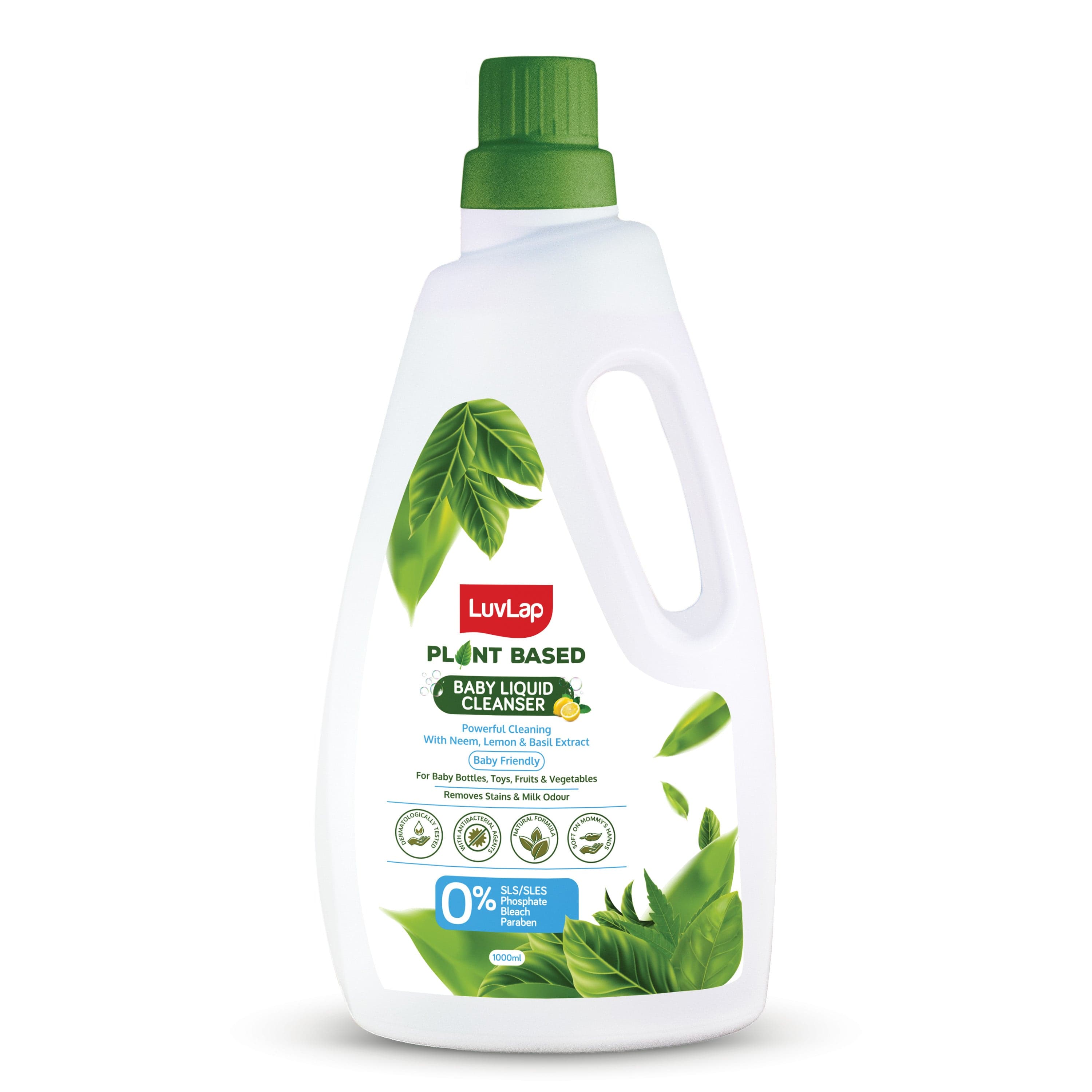 LuvLap Plant Based Liquid Cleanser, 1000ml, With Neem, Lemon & Basil, For Feeding Accessories, Toys, Fruits & Vegetables, 100% Food Grade, Free From Bleach & SLS