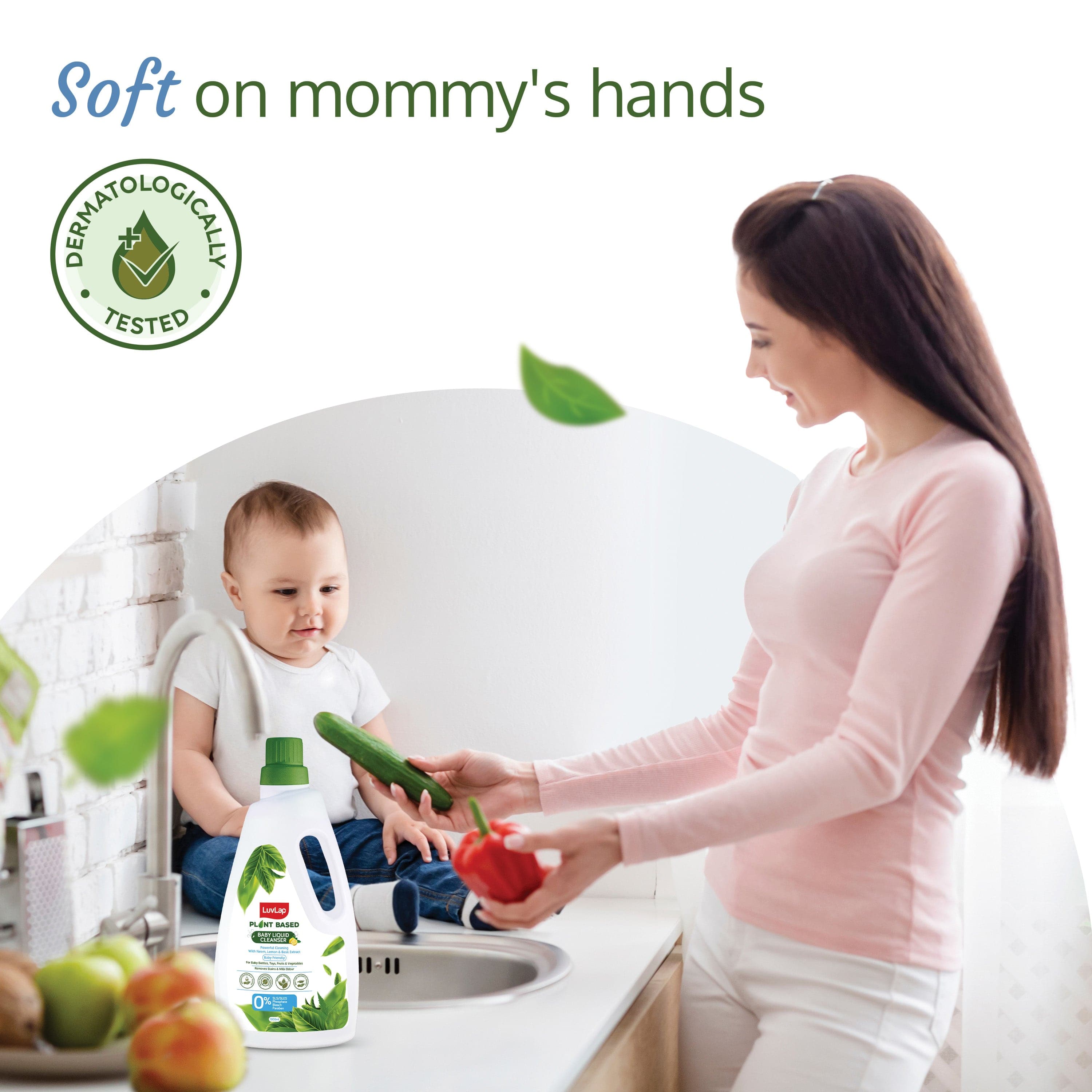 LuvLap Plant Based Liquid Cleanser, 1000ml, With Neem, Lemon & Basil, For Feeding Accessories, Toys, Fruits & Vegetables, 100% Food Grade, Free From Bleach & SLS