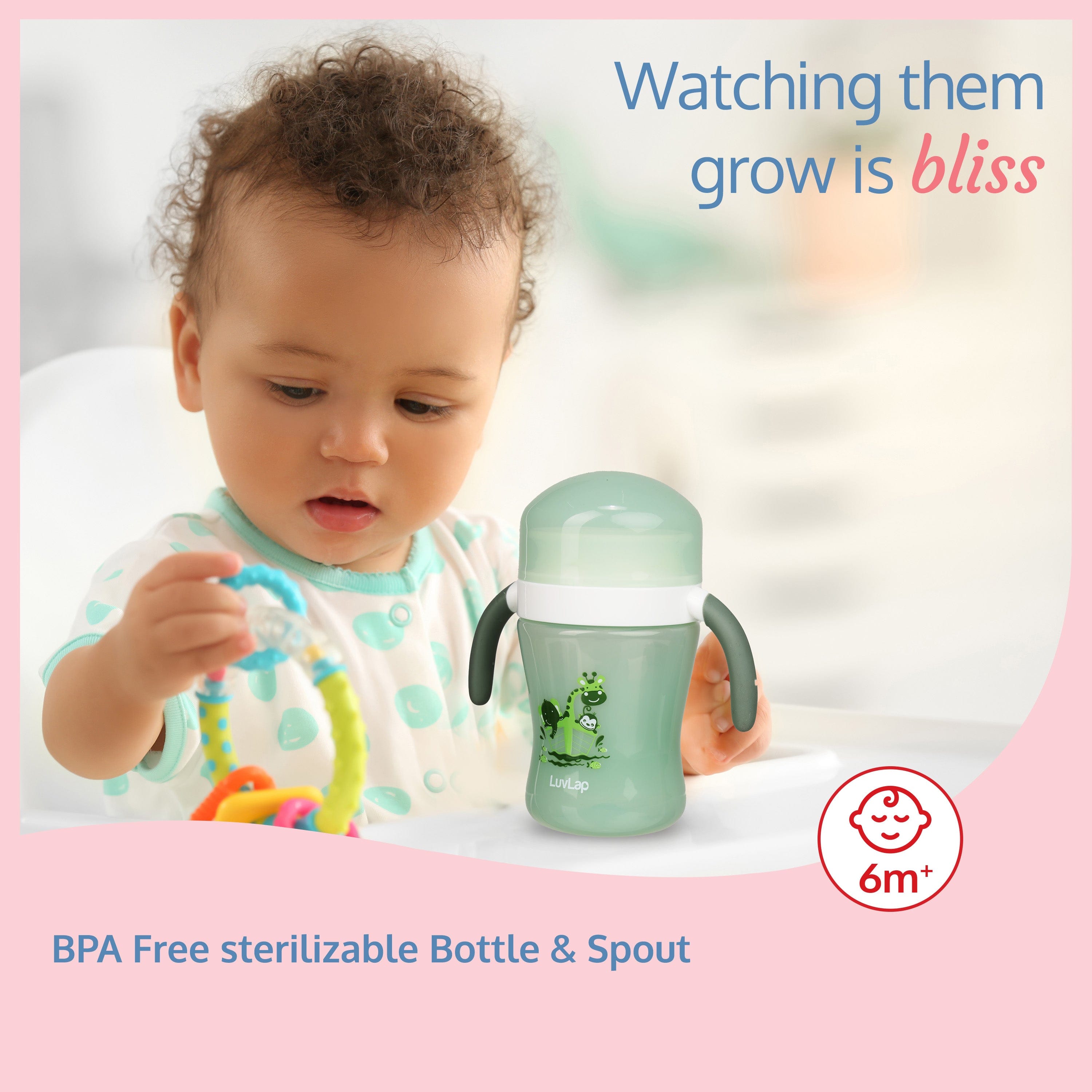 LuvLap 360° Soft Spout Baby Trainer Sipper - 240ml - Green