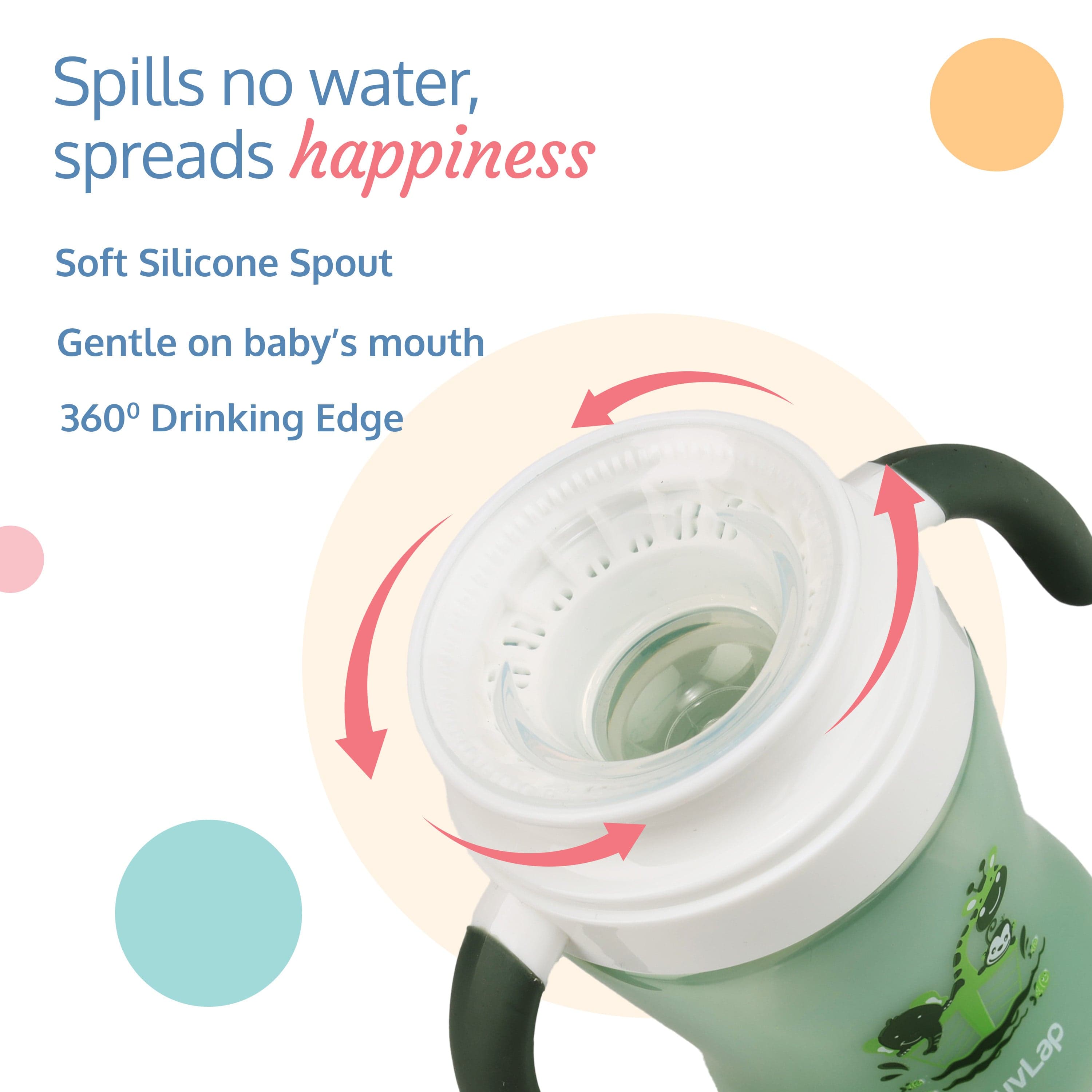 LuvLap 360° Soft Spout Baby Trainer Sipper - 240ml - Green