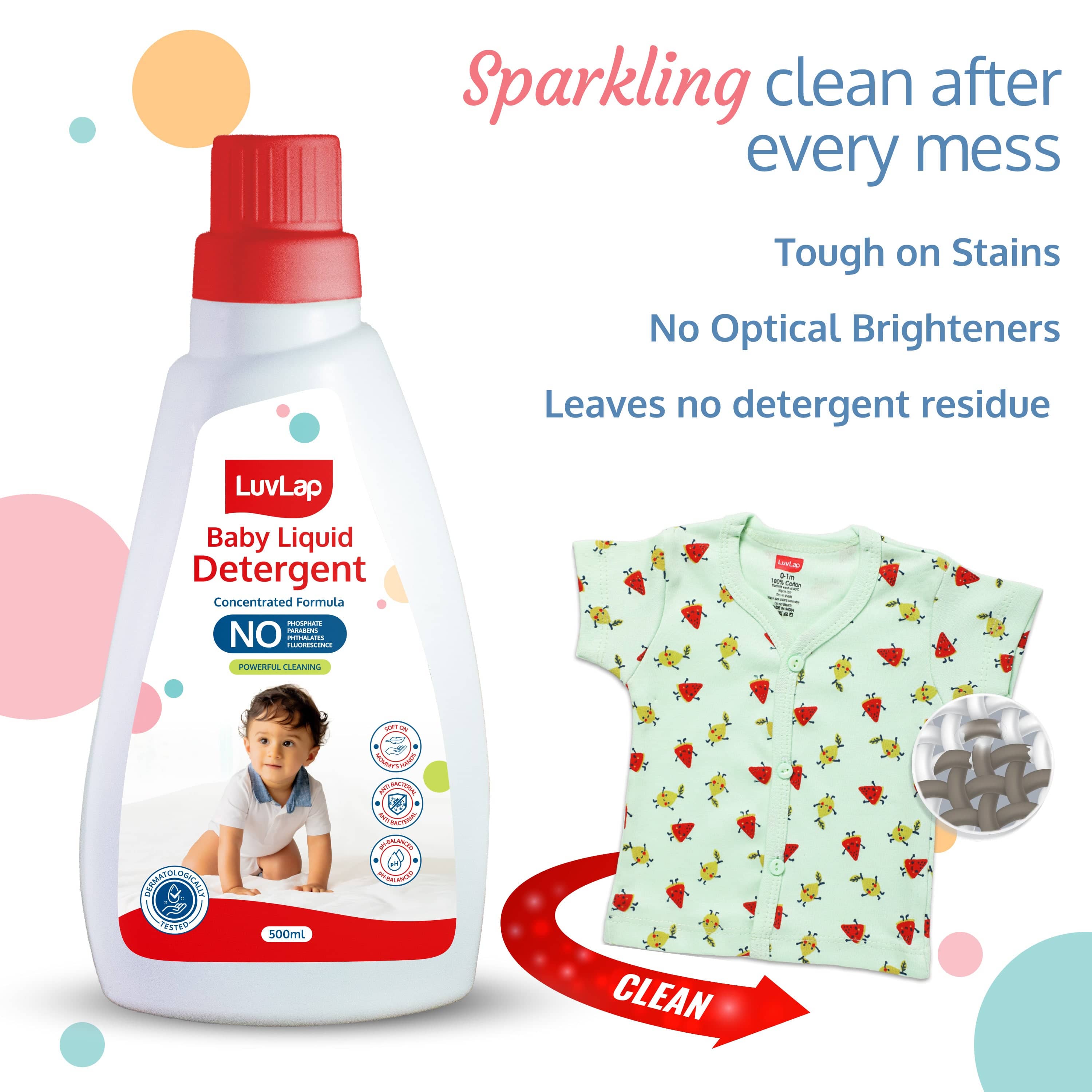 LuvLap Baby Laundry Detergent,500ml, pH Balanced Dermatologically tested formula, No harsh chemicals, Safe for mommy's hands & baby's skin, Anti Bacterial, Enriched in Aloe Vera, Softens clothes
