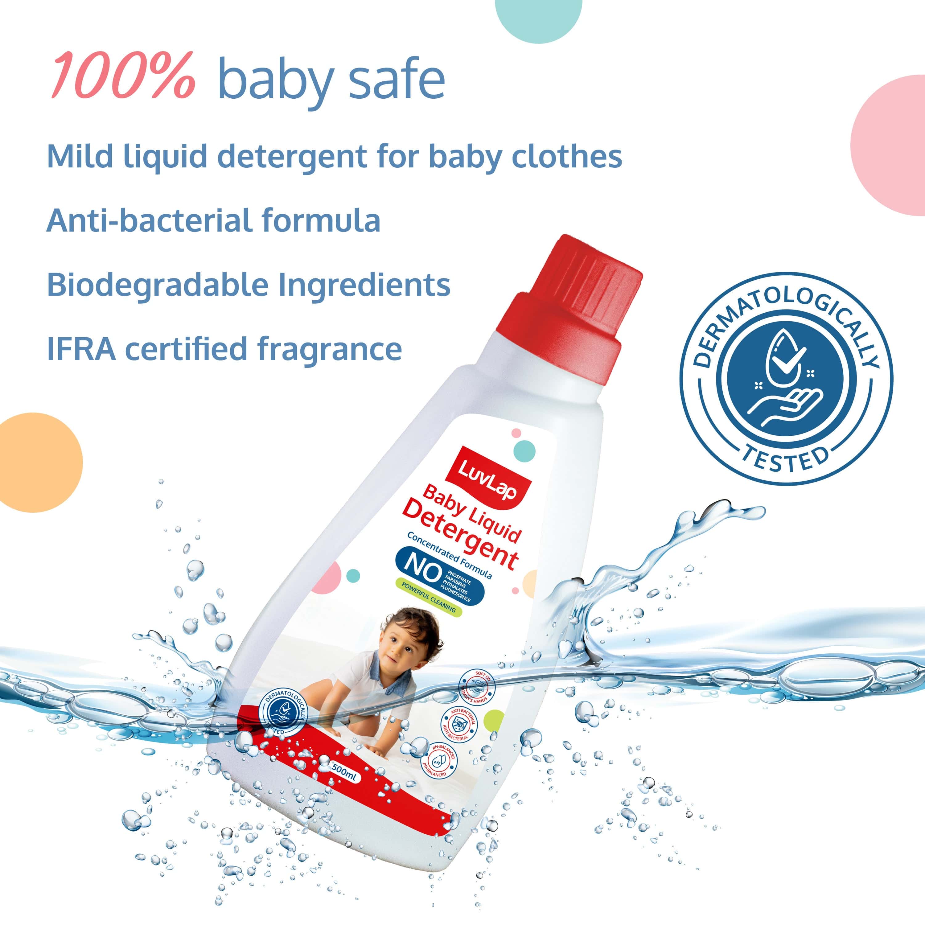 LuvLap Baby Laundry Detergent,500ml, pH Balanced Dermatologically tested formula, No harsh chemicals, Safe for mommy's hands & baby's skin, Anti Bacterial, Enriched in Aloe Vera, Softens clothes