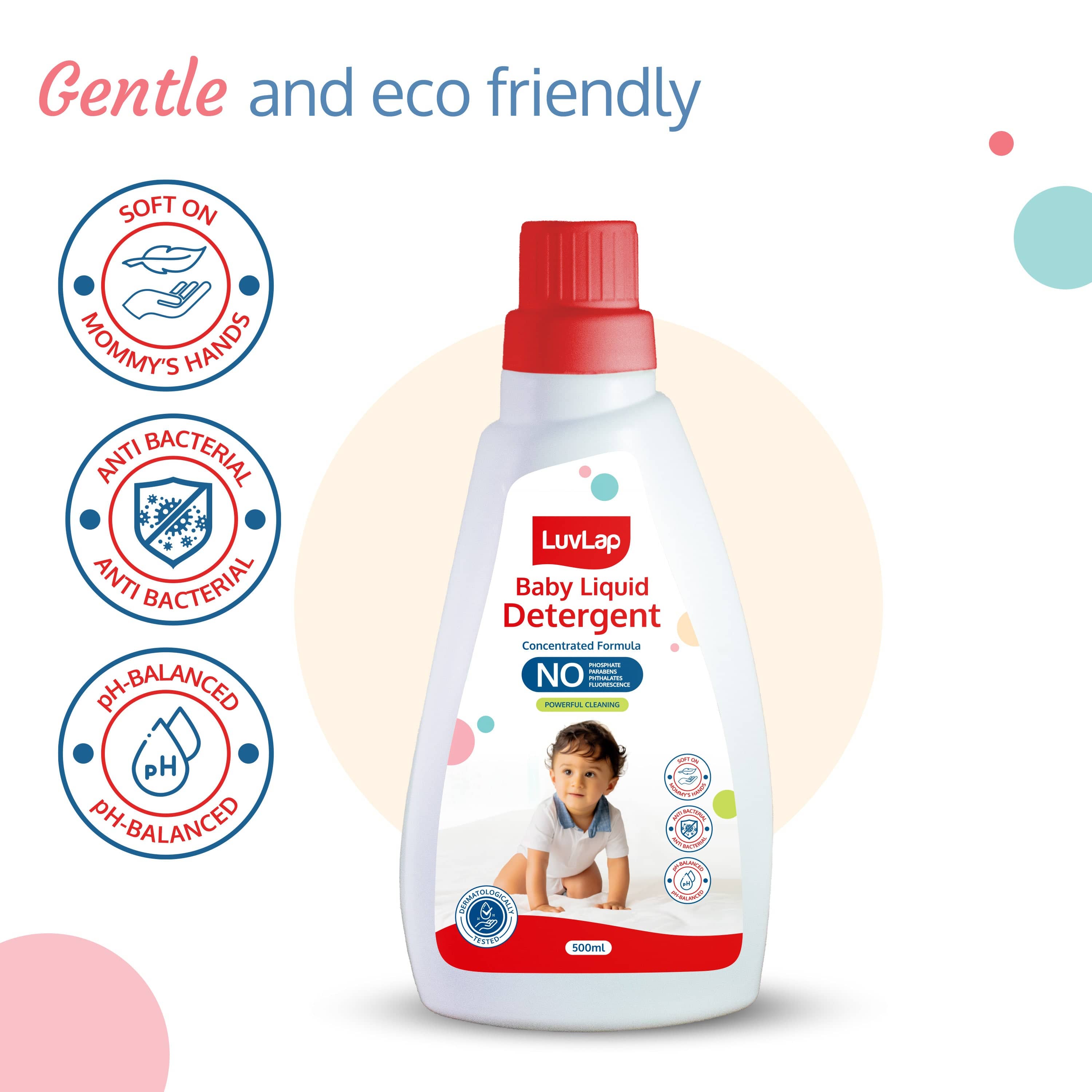 LuvLap Baby Laundry Detergent,500ml, pH Balanced Dermatologically tested formula, No harsh chemicals, Safe for mommy's hands & baby's skin, Anti Bacterial, Enriched in Aloe Vera, Softens clothes