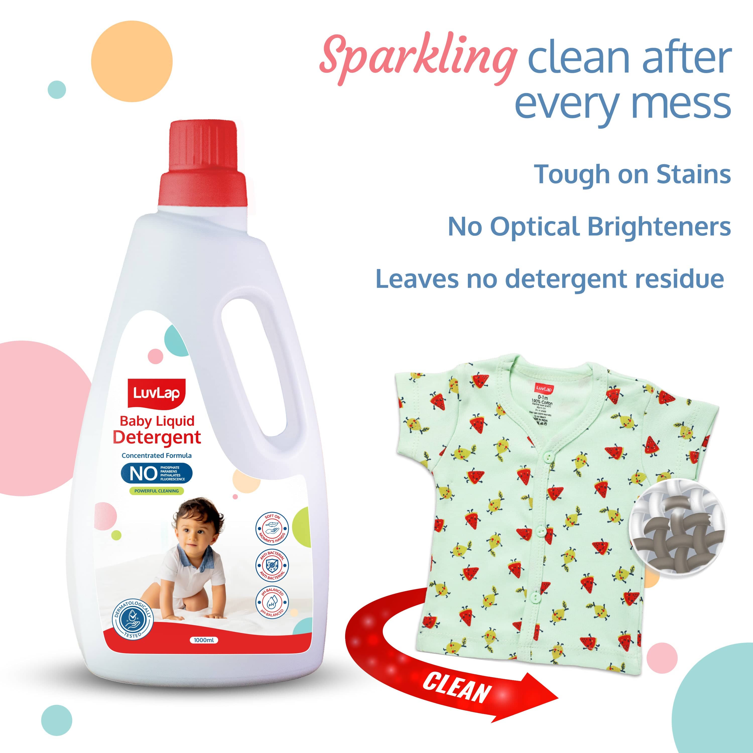 LuvLap Baby Laundry Detergent 1000ml, pH Balanced Dermatologically tested formula, No harsh chemicals, Safe for mommy's hands & baby's skin, Anti Bacterial, Enriched in Aloe Vera, Softens clothes