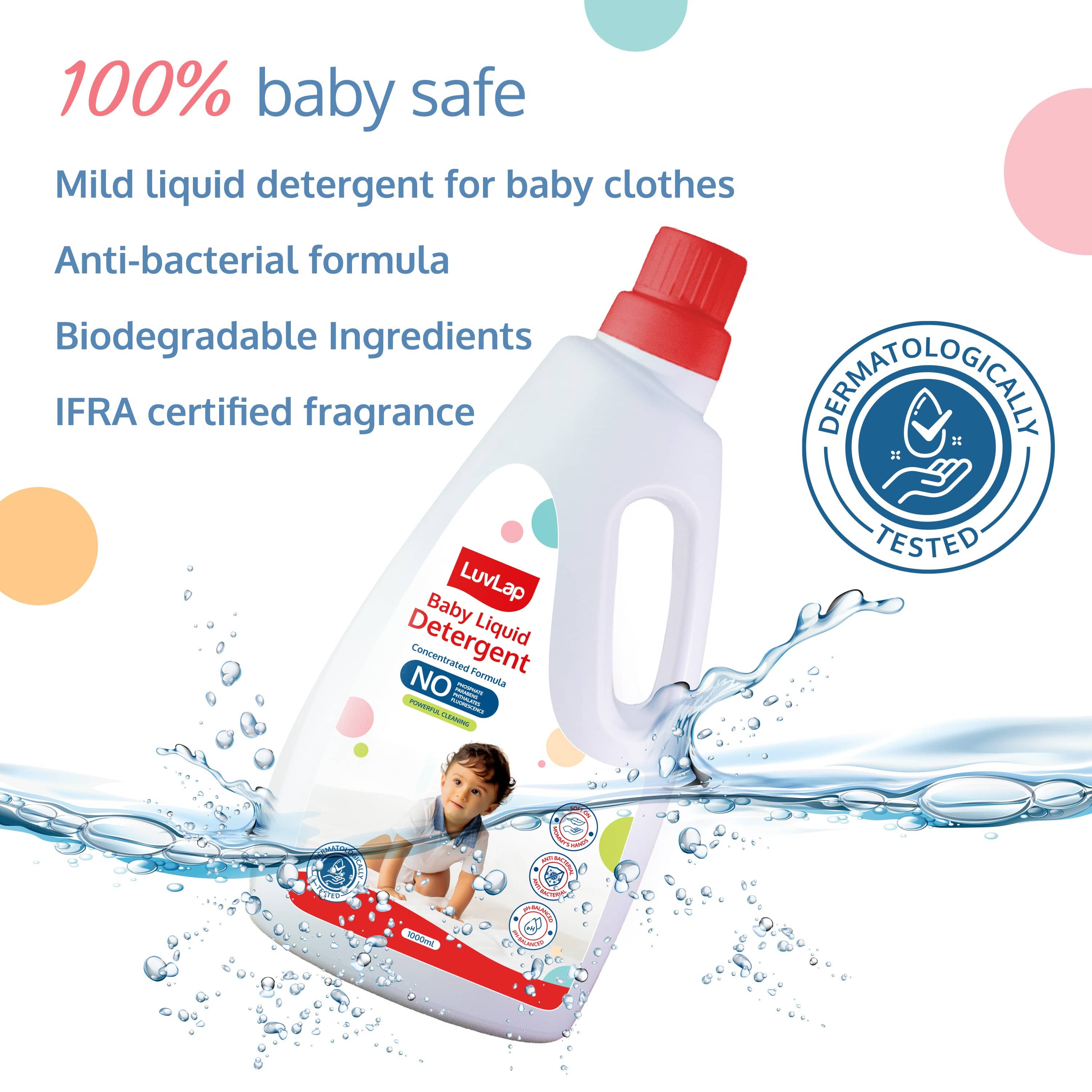 LuvLap Baby Laundry Detergent 1000ml, pH Balanced Dermatologically tested formula, No harsh chemicals, Safe for mommy's hands & baby's skin, Anti Bacterial, Enriched in Aloe Vera, Softens clothes