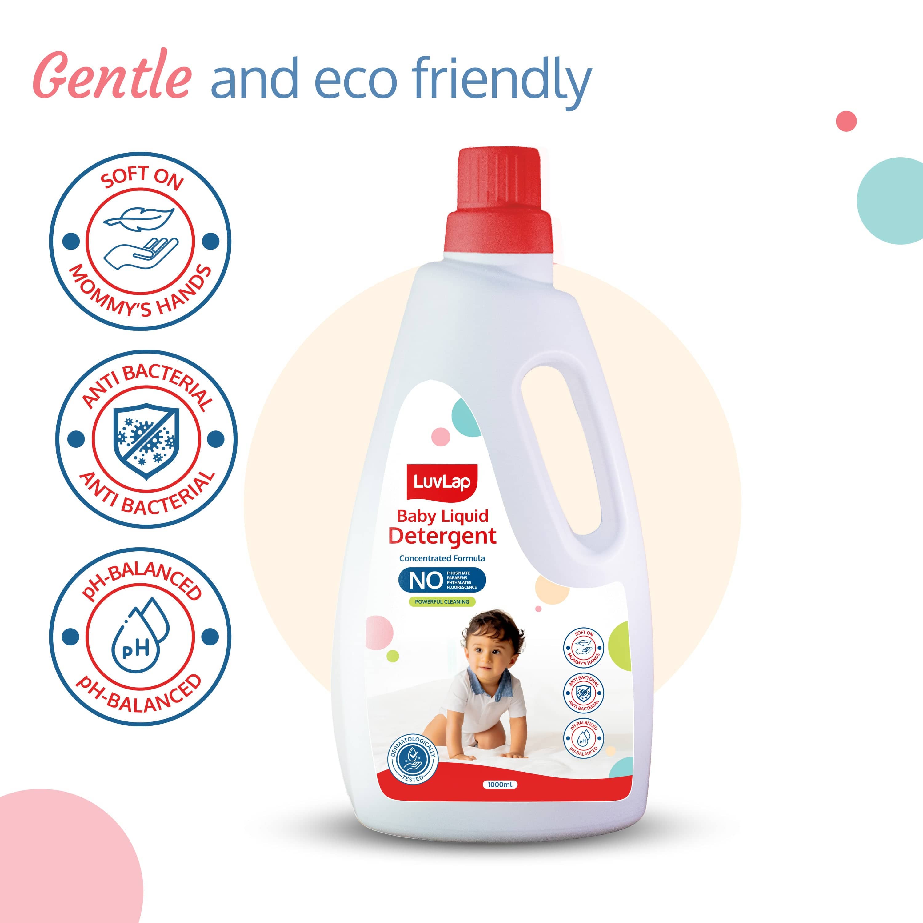 LuvLap Baby Laundry Detergent 1000ml, pH Balanced Dermatologically tested formula, No harsh chemicals, Safe for mommy's hands & baby's skin, Anti Bacterial, Enriched in Aloe Vera, Softens clothes