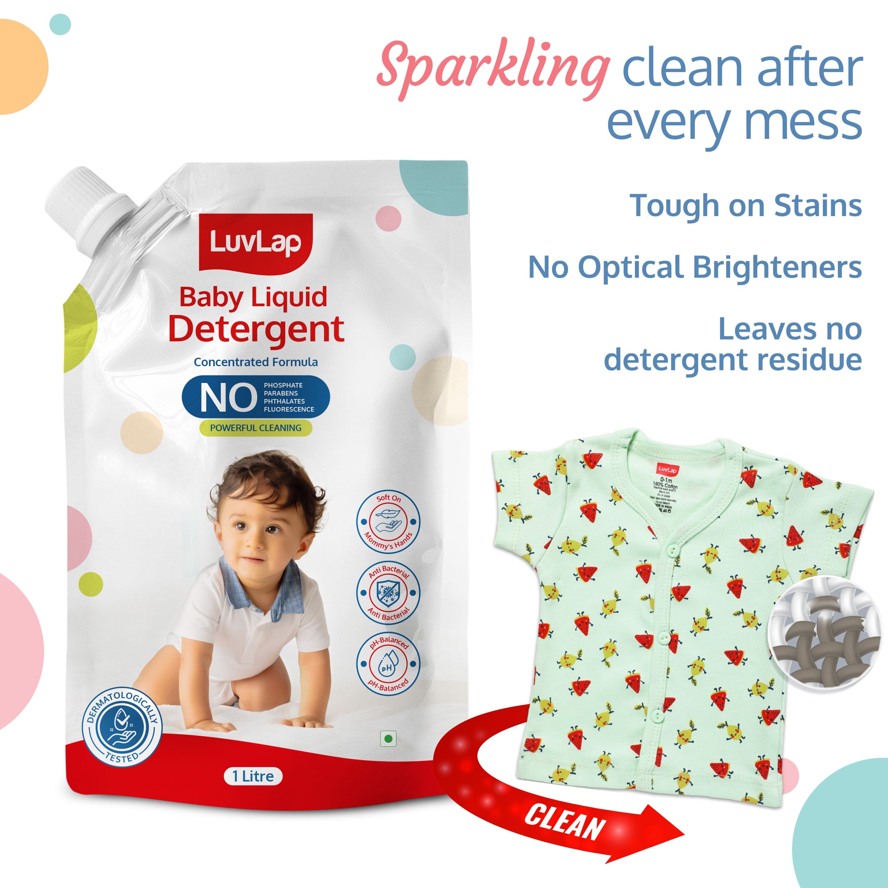 LuvLap Baby Laundry Detergent Refill pack- 1000ml, pH Balanced Dermatologically tested formula, No harsh chemicals, Safe for mommy's hands & baby's skin, Anti Bacterial, Enriched in Aloe Vera