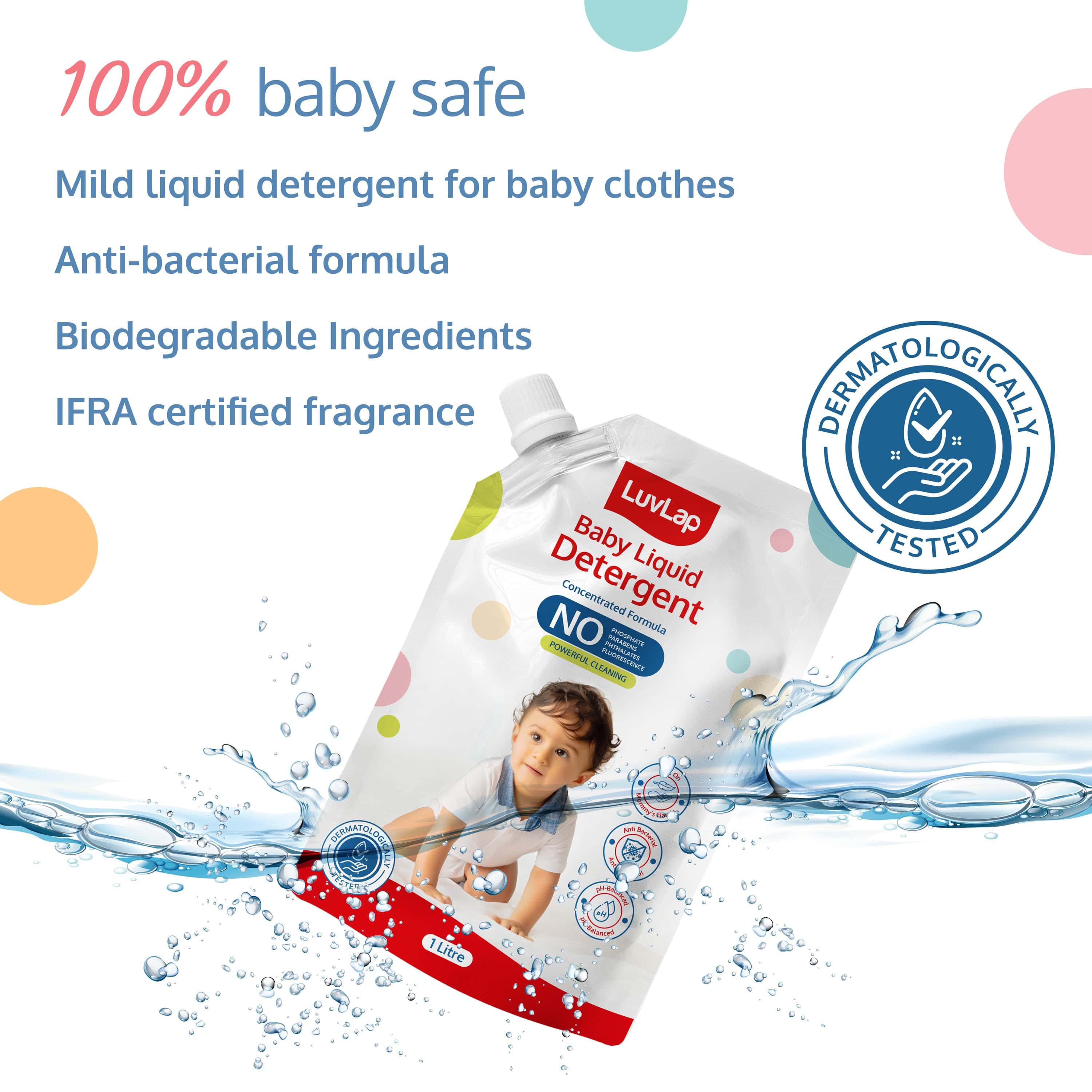 LuvLap Baby Laundry Detergent Refill pack- 1000ml, pH Balanced Dermatologically tested formula, No harsh chemicals, Safe for mommy's hands & baby's skin, Anti Bacterial, Enriched in Aloe Vera