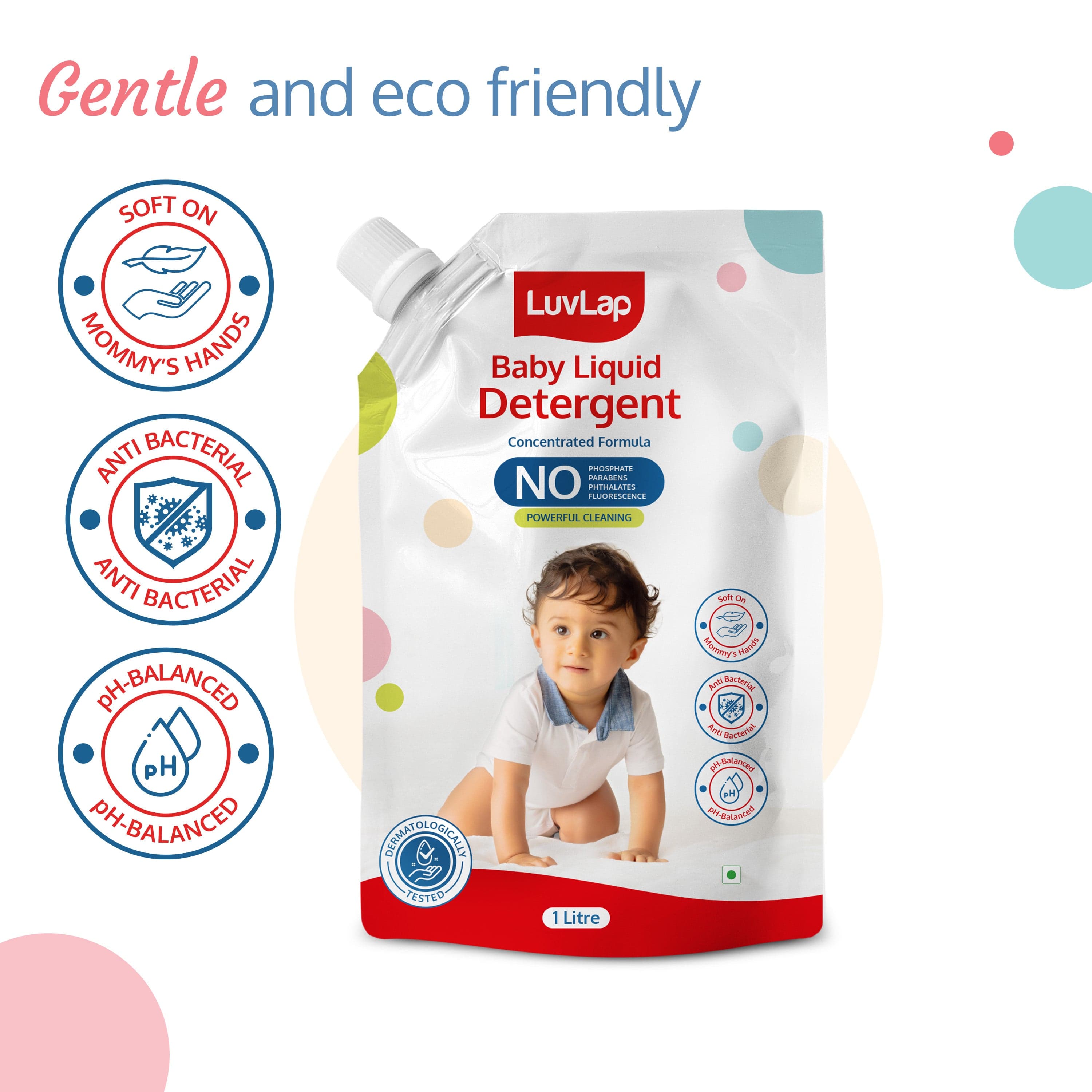 LuvLap Baby Laundry Detergent Refill pack- 1000ml, pH Balanced Dermatologically tested formula, No harsh chemicals, Safe for mommy's hands & baby's skin, Anti Bacterial, Enriched in Aloe Vera