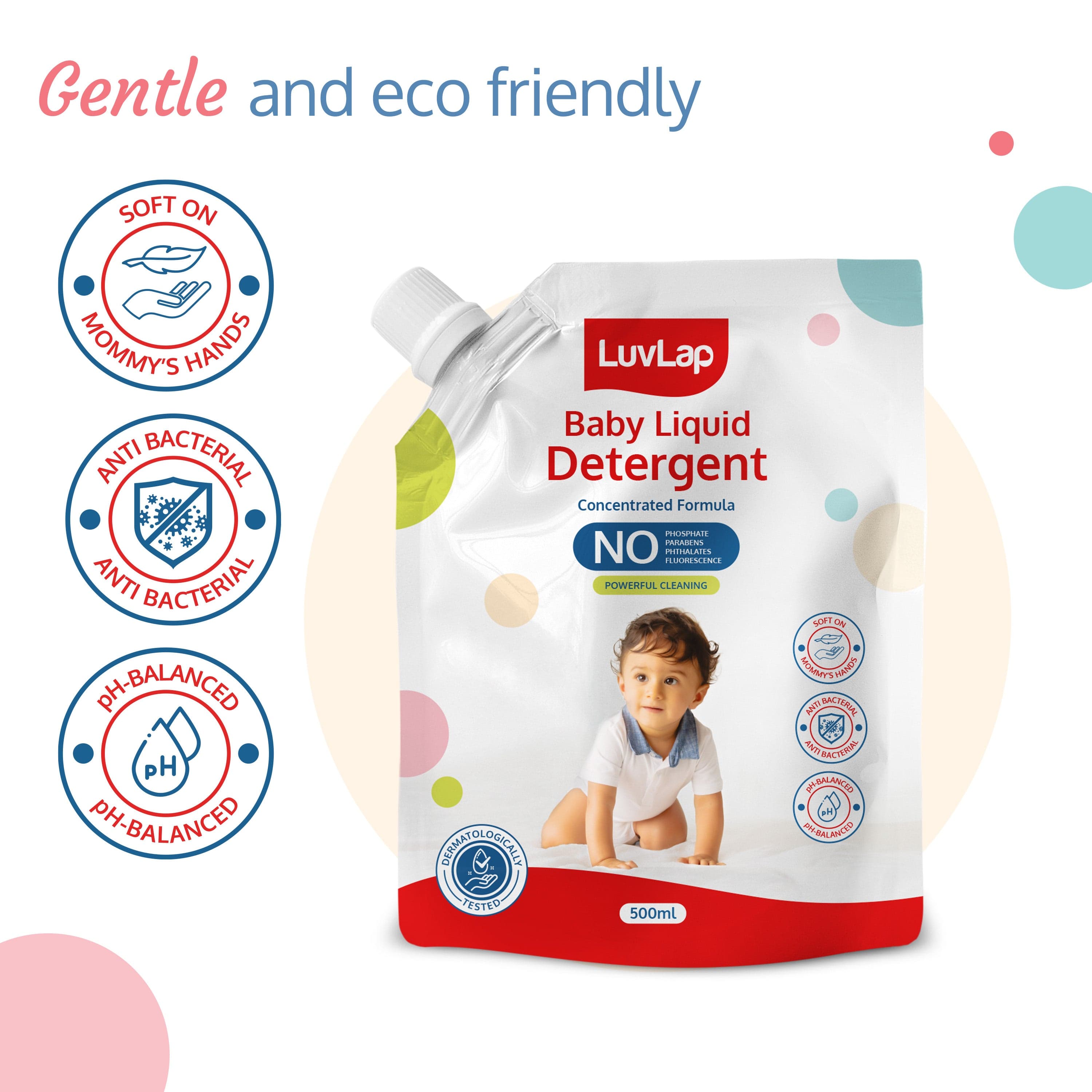 LuvLap Baby Laundry Detergent Refill pack- 500ml, pH Balanced Dermatologically tested formula, No harsh chemicals, Safe for mommy's hands & baby's skin, Anti Bacterial, Enriched in Aloe Vera