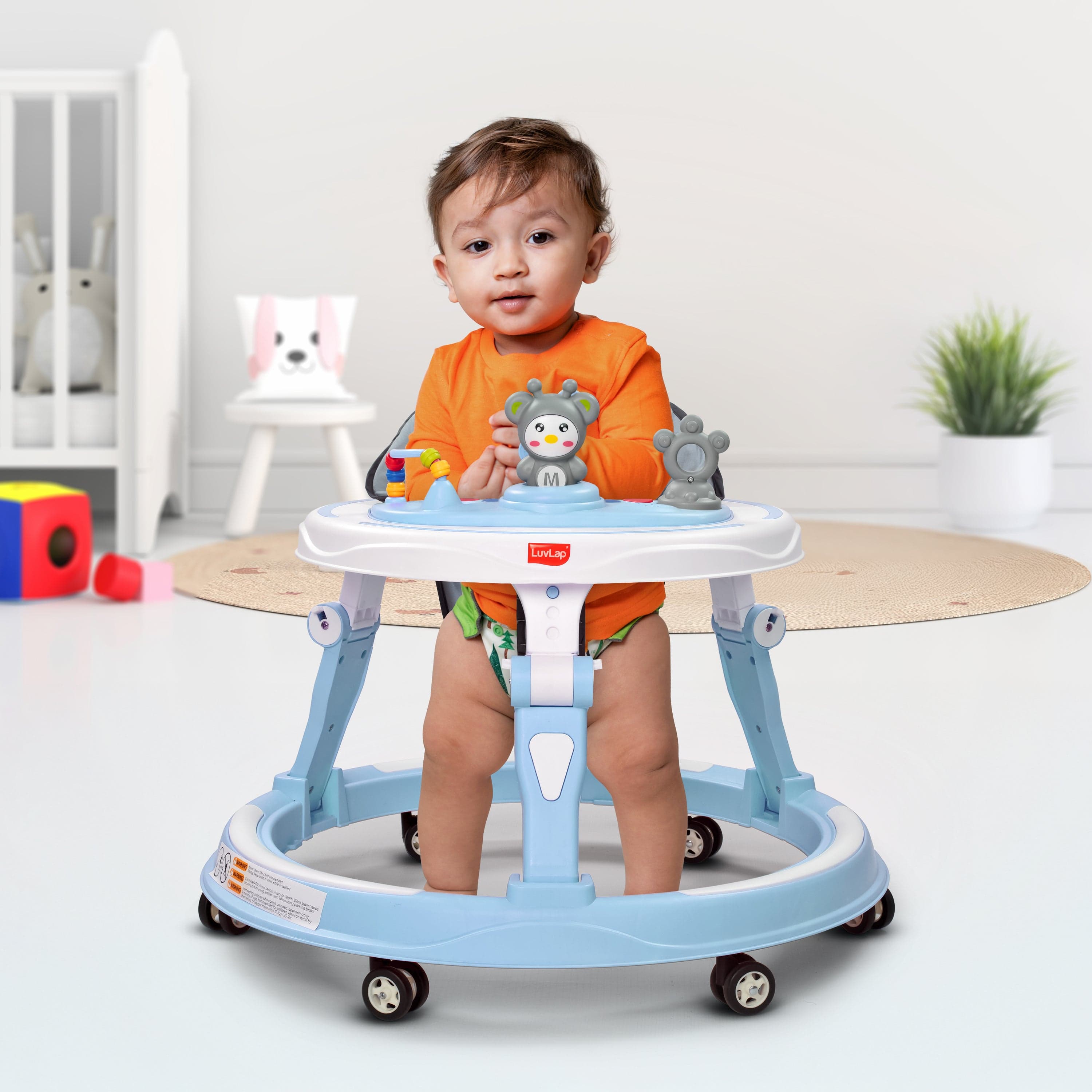 LuvLap 360° Joy Baby Walker for 9+ Months | 3 Level Height Adjustment Walker with Switchable Food & Musical Toy Tray/Advanced Baby Activity Walker, Blue
