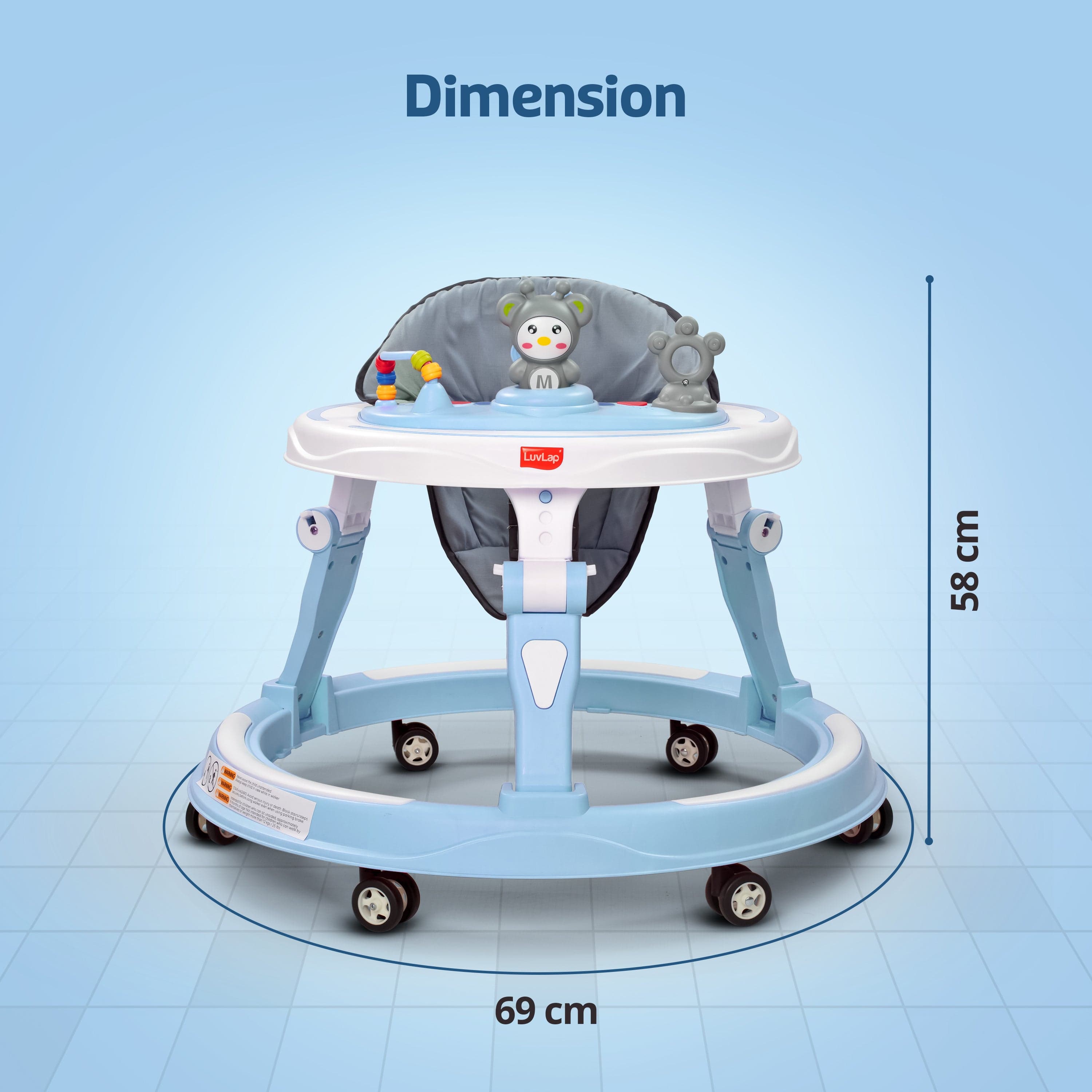 LuvLap 360° Joy Baby Walker for 9+ Months | 3 Level Height Adjustment Walker with Switchable Food & Musical Toy Tray/Advanced Baby Activity Walker, Blue