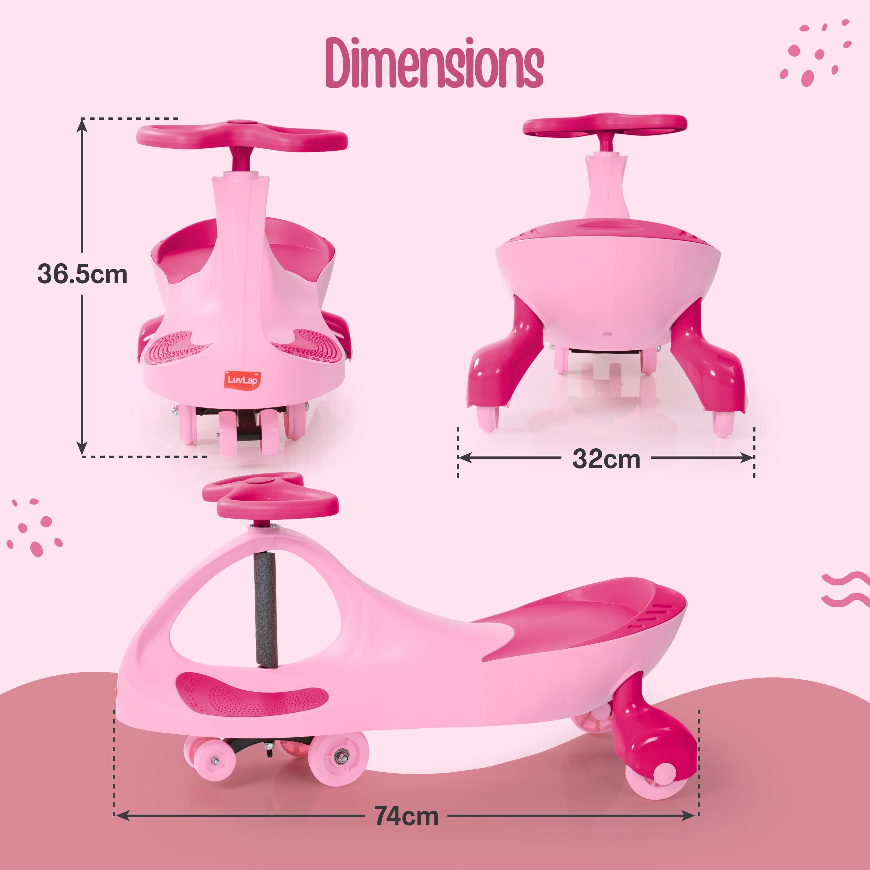LuvLap Sunshine Swing Car, Magic Car, Kids Push Car, Swing Car for Kids, Comfortable Seats & Durable, Baby Car, Magic Toy Car, Kids Swing Car, Ride On Car, Kids Car, 3+ Years, Pink