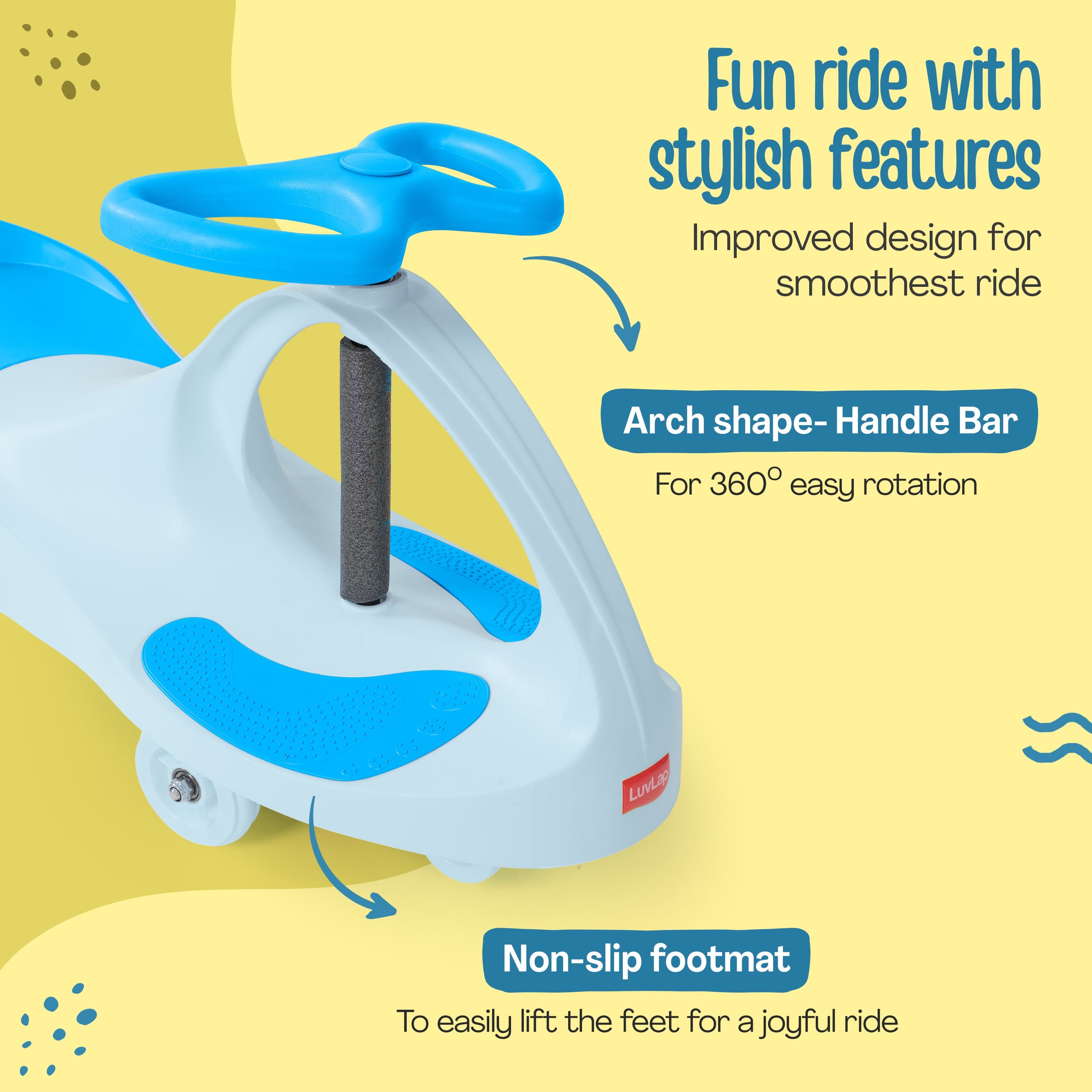 LuvLap Sunshine Swing Car, Magic Car, Kids Push Car, Swing Car for Kids, Comfortable Seats & Durable, Baby Car, Magic Toy Car, Kids Swing Car, Ride On Car, Kids Car, 3+ Years, Blue