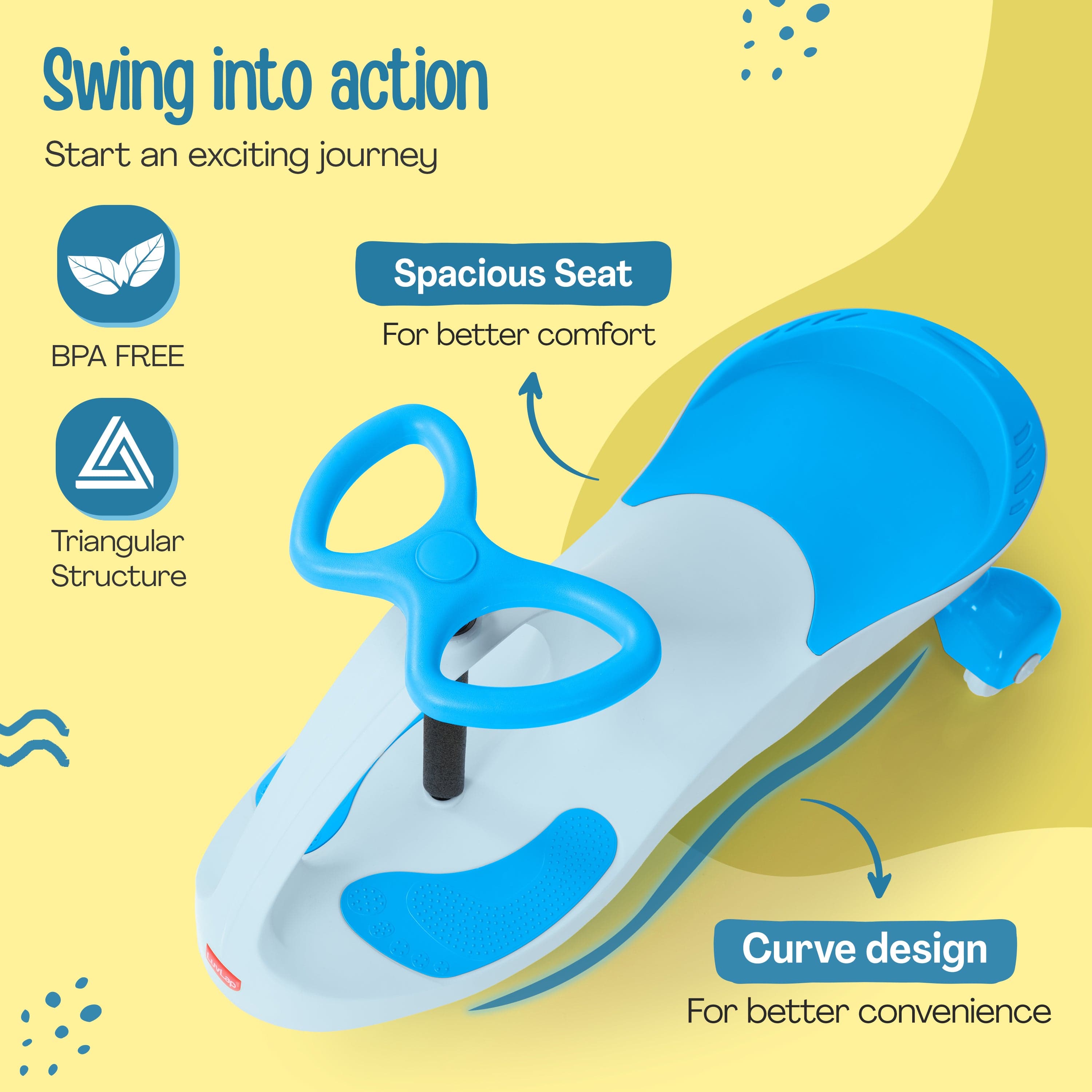 LuvLap Sunshine Swing Car, Magic Car, Kids Push Car, Swing Car for Kids, Comfortable Seats & Durable, Baby Car, Magic Toy Car, Kids Swing Car, Ride On Car, Kids Car, 3+ Years, Blue