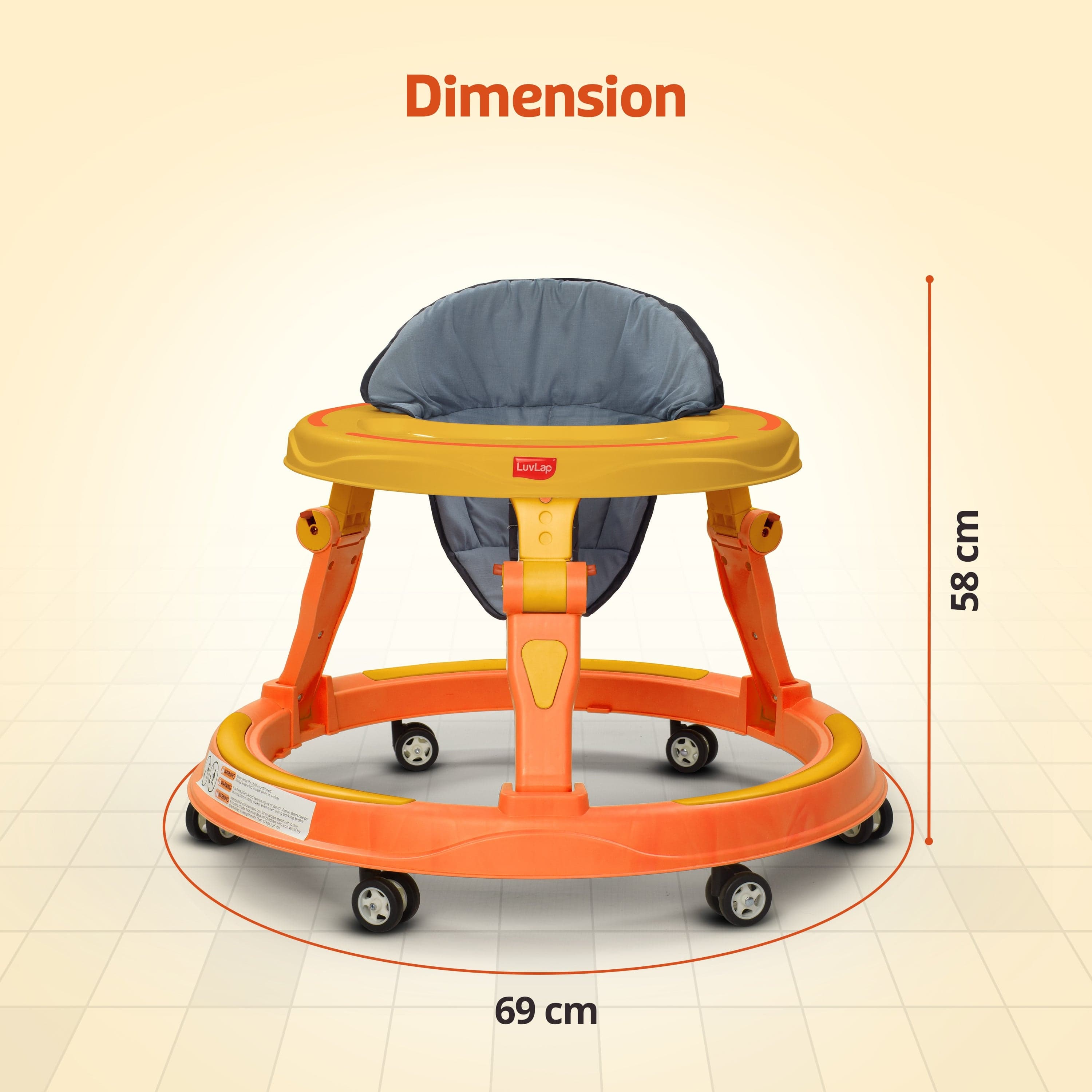 LuvLap Elegant 360° Baby Walker 9+ Months | 3 Level Height Adjustment Walker/Advanced Baby Activity Walker, Yellow