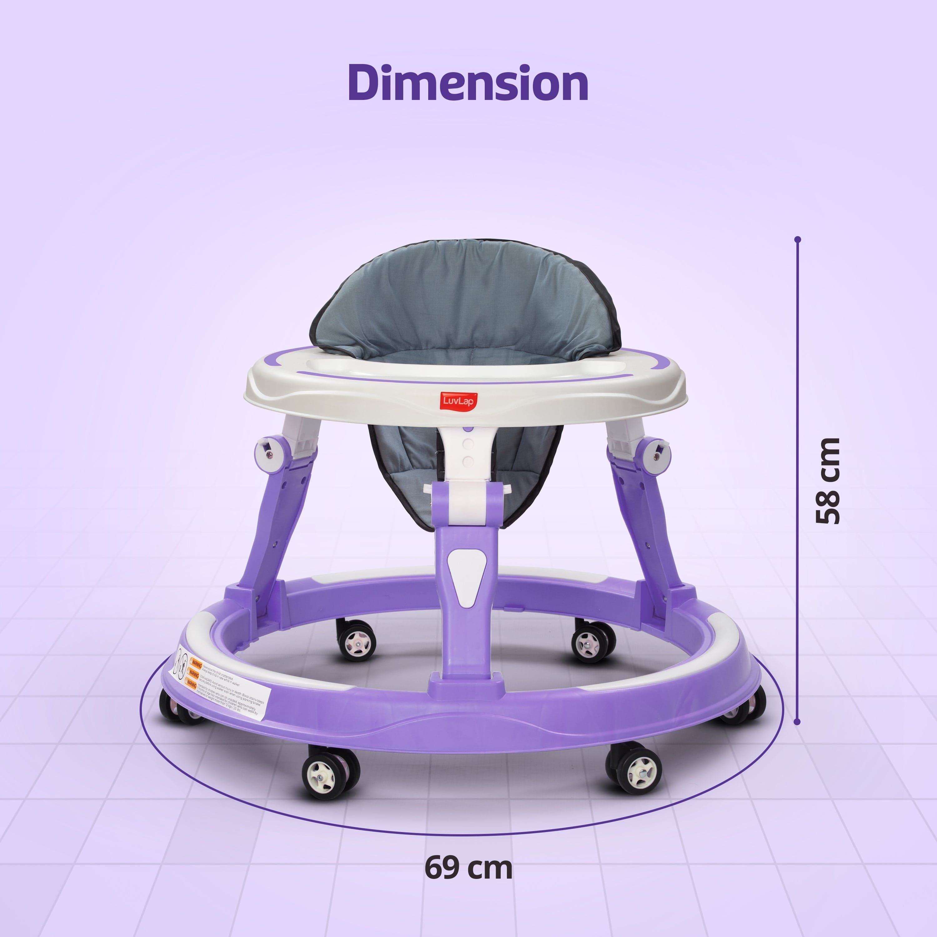 LuvLap Elegant 360° Baby Walker 9+ Months | 3 Level Height Adjustment Walker/Advanced Baby Activity Walker, Purple