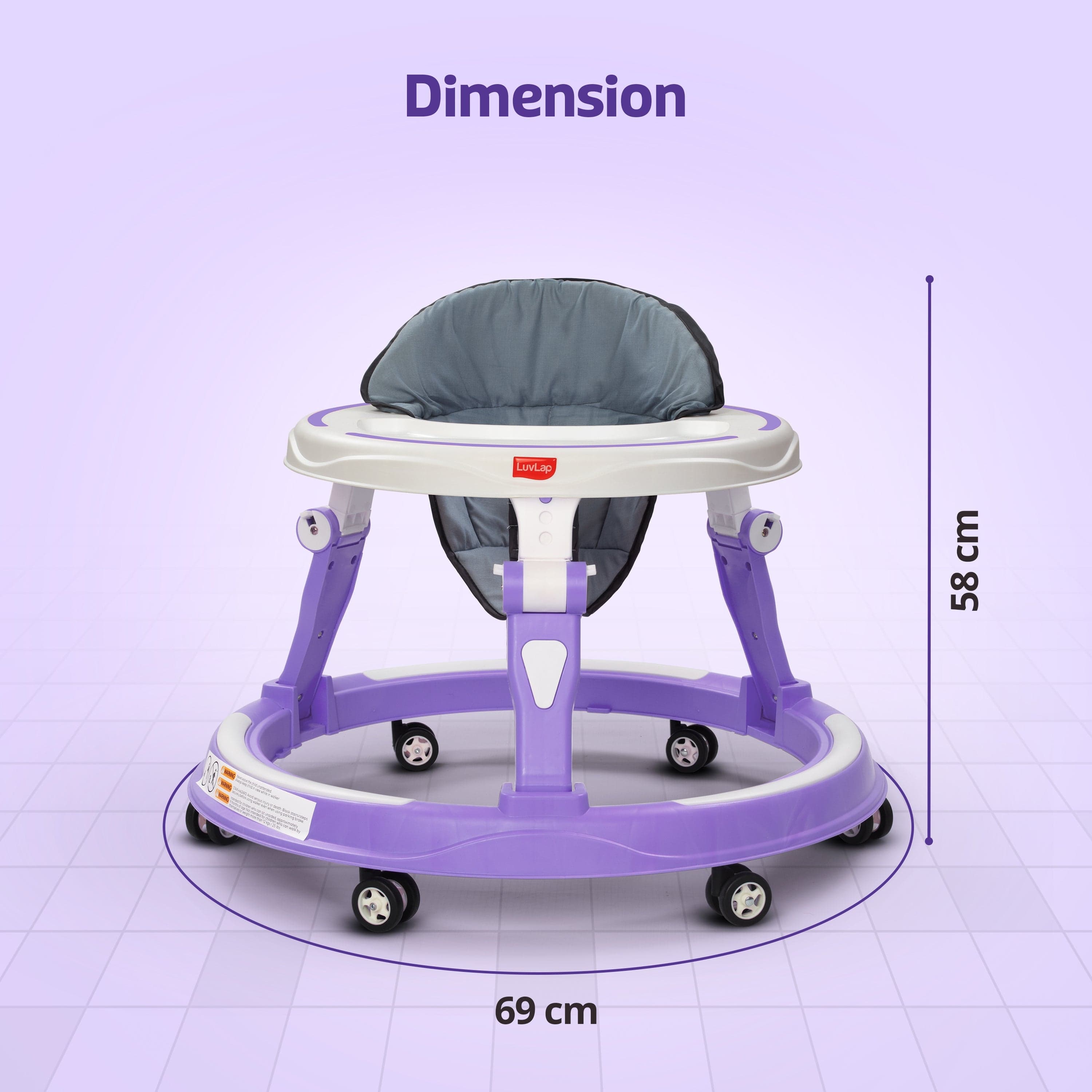 LuvLap Elegant 360° Baby Walker 9+ Months | 3 Level Height Adjustment Walker/Advanced Baby Activity Walker, Purple