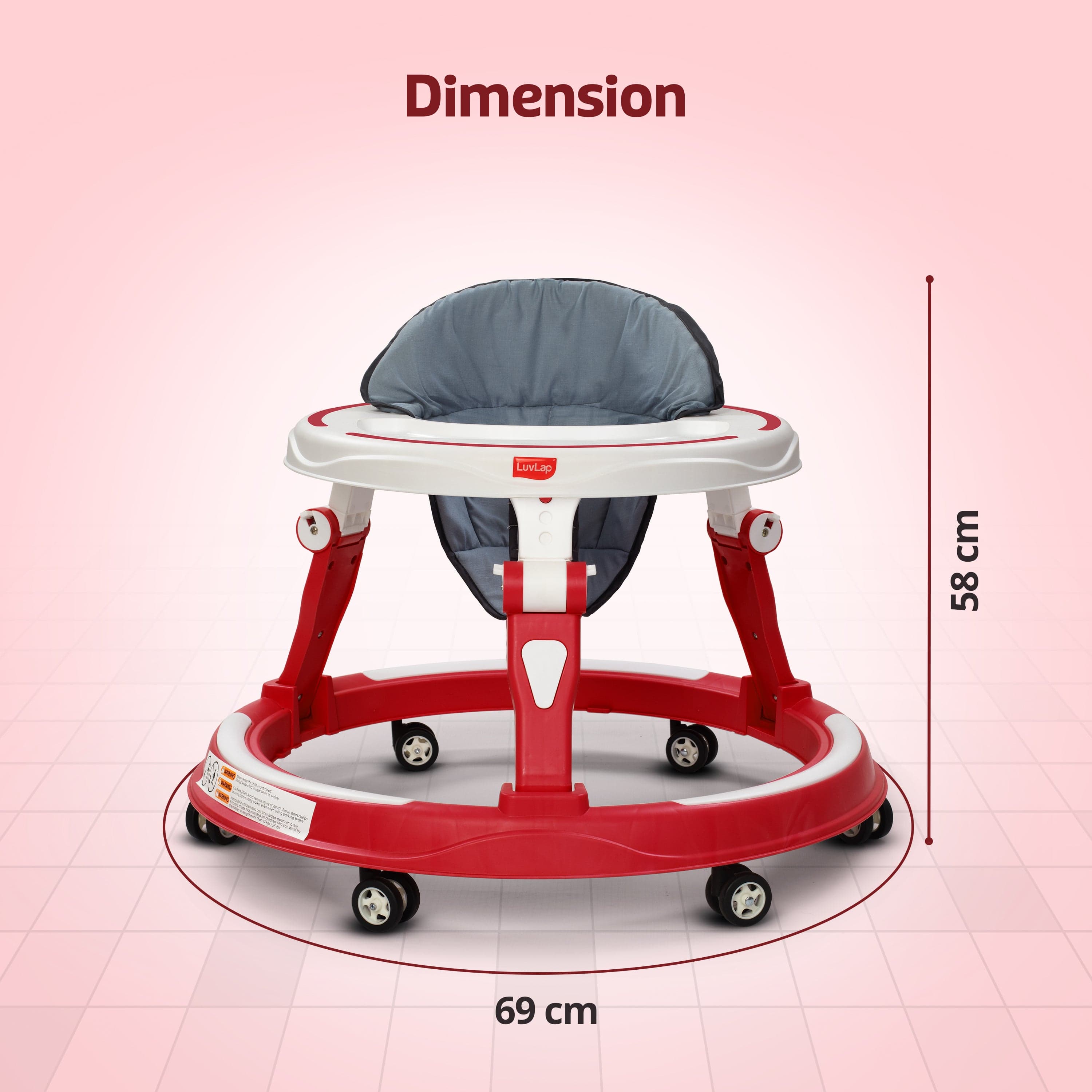 LuvLap Elegant 360° Baby Walker 9+ Months | 3 Level Height Adjustment Walker/Advanced Baby Activity Walker, Raspberry