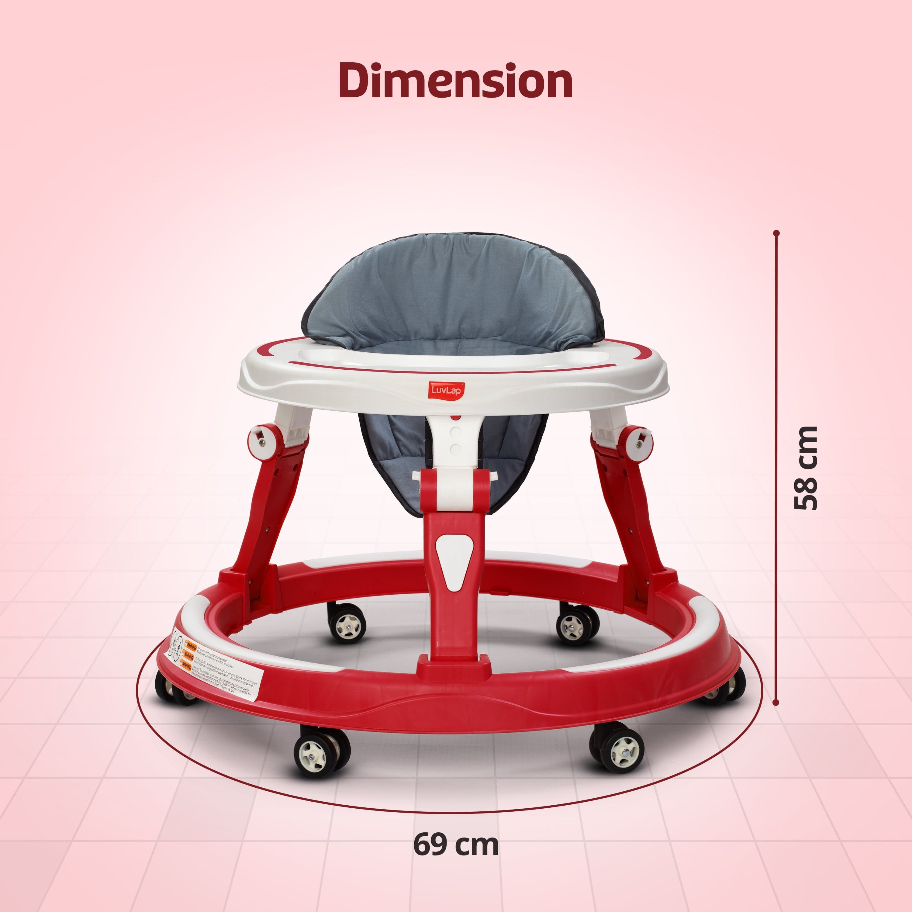 LuvLap Elegant 360° Baby Walker 9+ Months | 3 Level Height Adjustment Walker/Advanced Baby Activity Walker, Raspberry