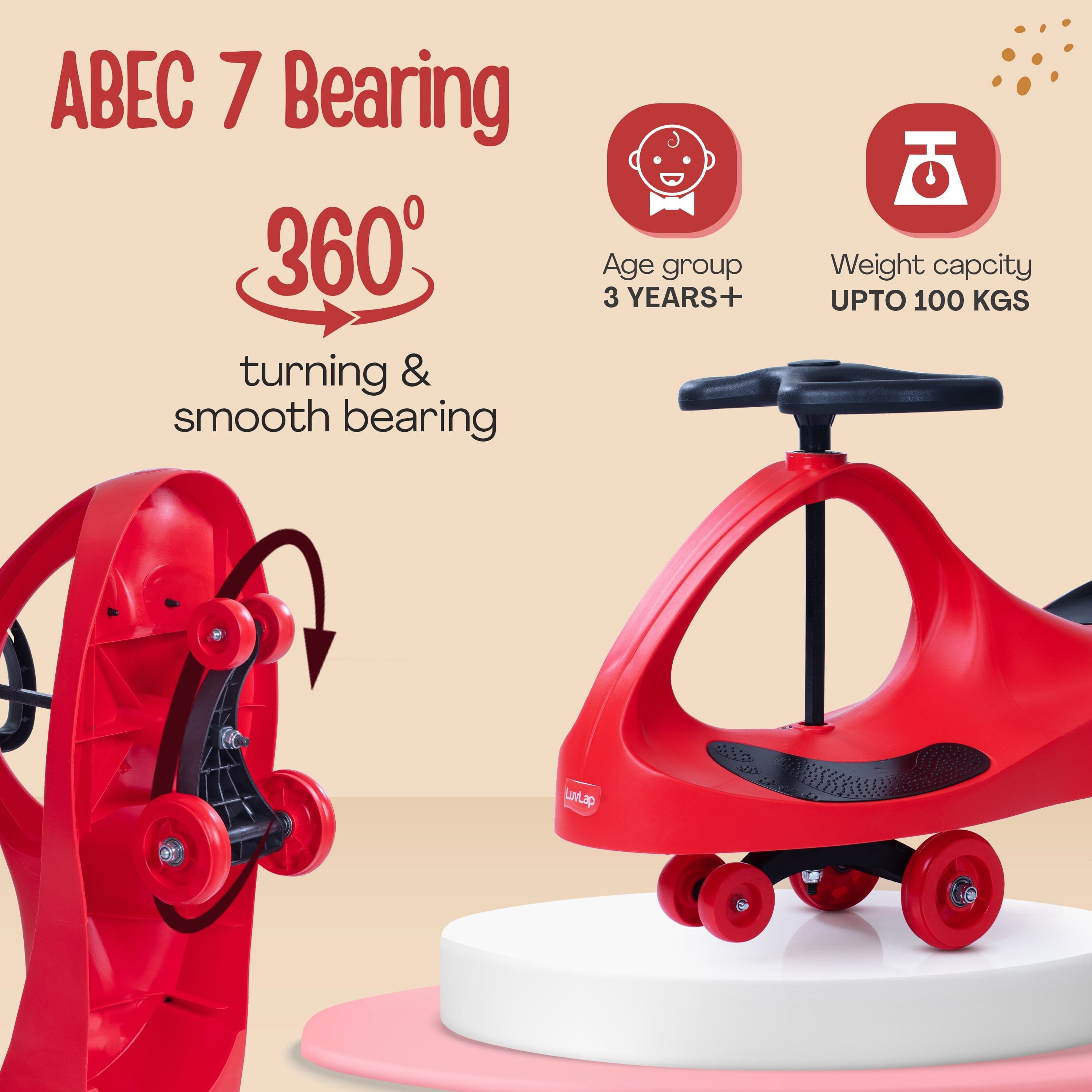 LuvLap Sunshine Swing Car, Magic Car, Kids Push Car, Swing Car for Kids, Comfortable Seats & Durable, Baby Car, Magic Toy Car, Kids Swing Car, Ride On Car, Kids Car, 3+ Years, Red & Black