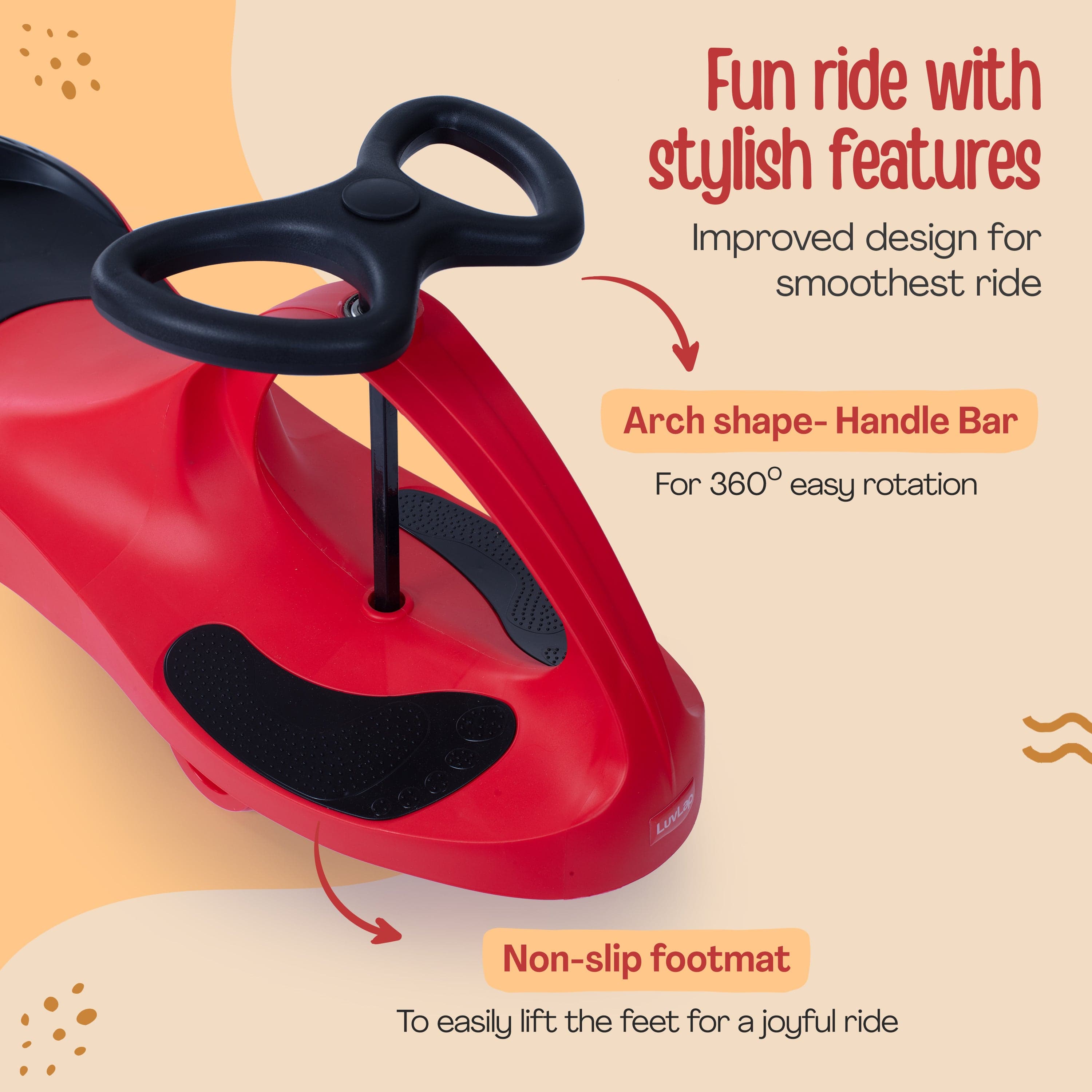 LuvLap Sunshine Swing Car, Magic Car, Kids Push Car, Swing Car for Kids, Comfortable Seats & Durable, Baby Car, Magic Toy Car, Kids Swing Car, Ride On Car, Kids Car, 3+ Years, Red & Black