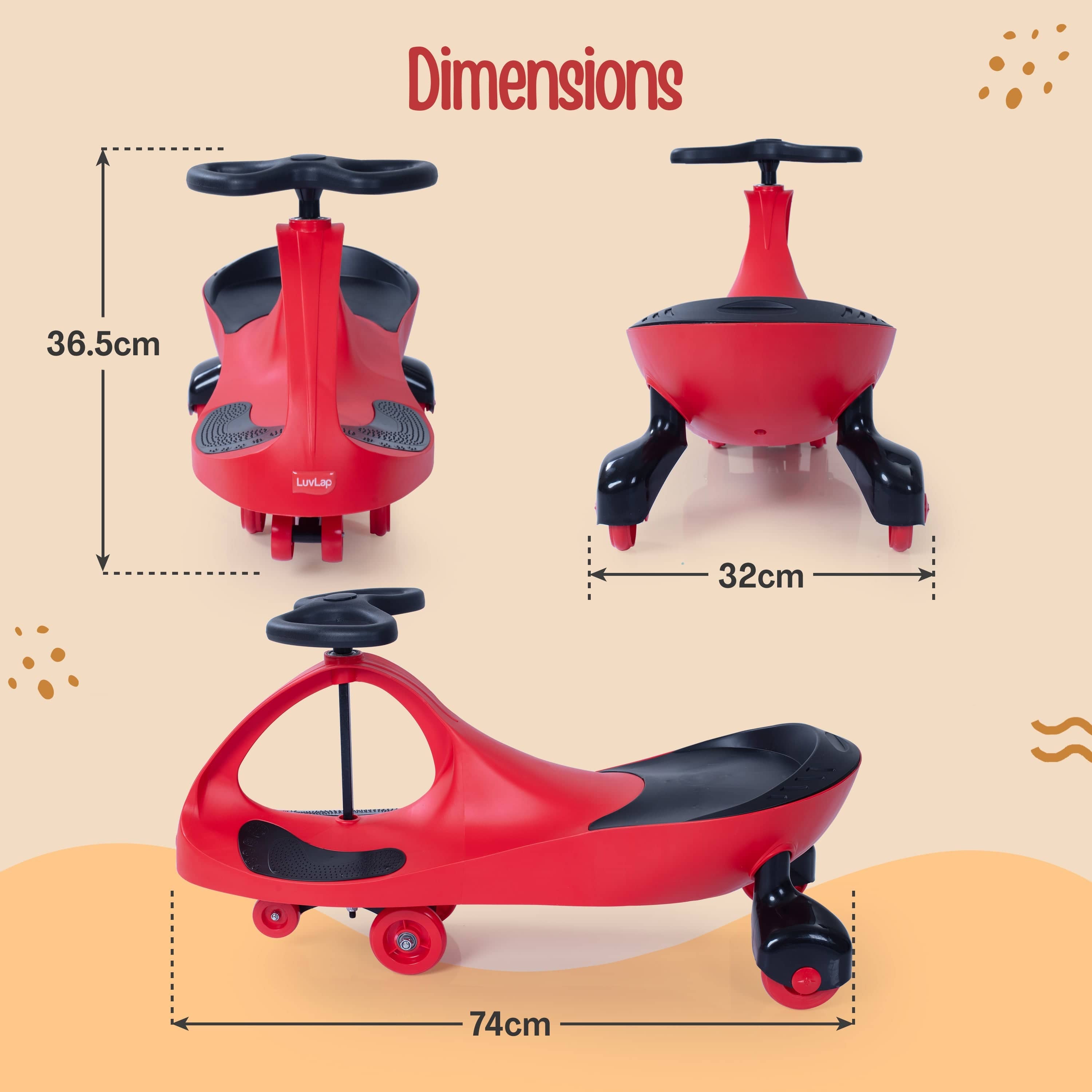 LuvLap Sunshine Swing Car, Magic Car, Kids Push Car, Swing Car for Kids, Comfortable Seats & Durable, Baby Car, Magic Toy Car, Kids Swing Car, Ride On Car, Kids Car, 3+ Years, Red & Black