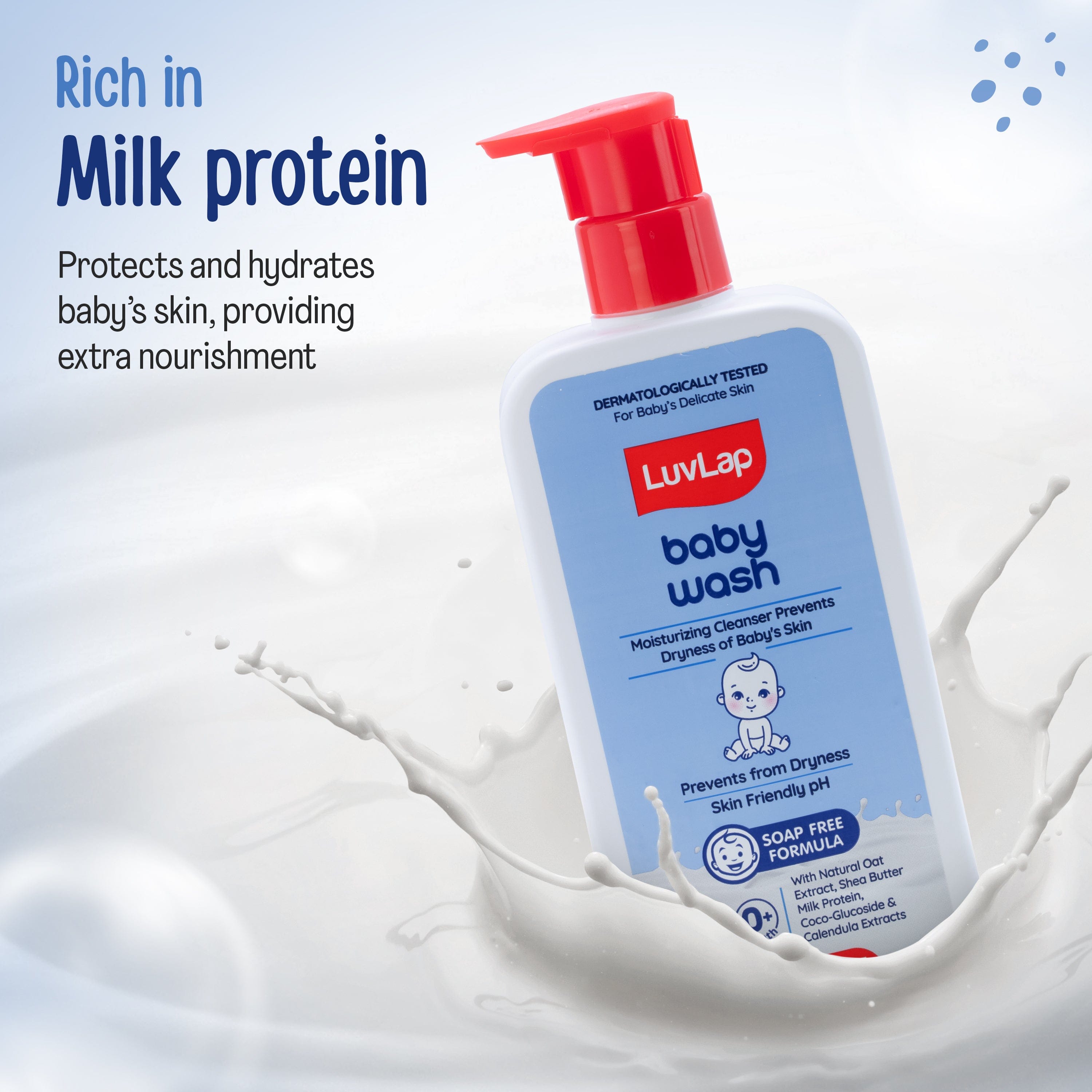LuvLap Baby Wash - 400ml, with Milk Protein, Oatmeal, Shea Butter and Vitamin E, Soap Free, Baby Wash for Baby Bath, Natural, pH Balanced & Paraben Free, Dermatologically Tested