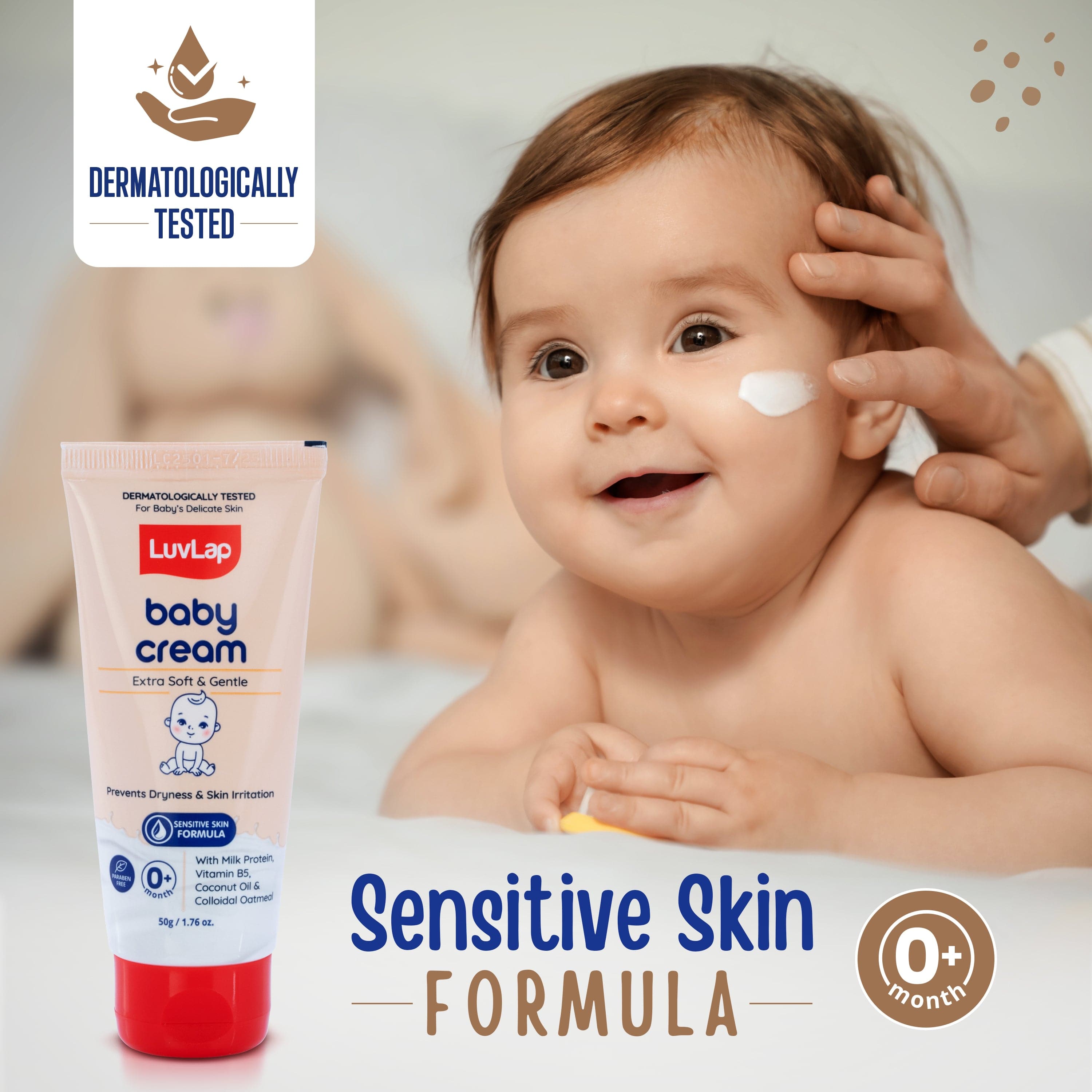 LuvLap Baby Cream -50g, Face & Body Moisturizing Cream with Shea Butter & Colloidal Oatmeal, Protection for Dry, Itchy, Sensitive Skin for Face & Body, 24-Hour Moisturization, Dermatologically Tested
