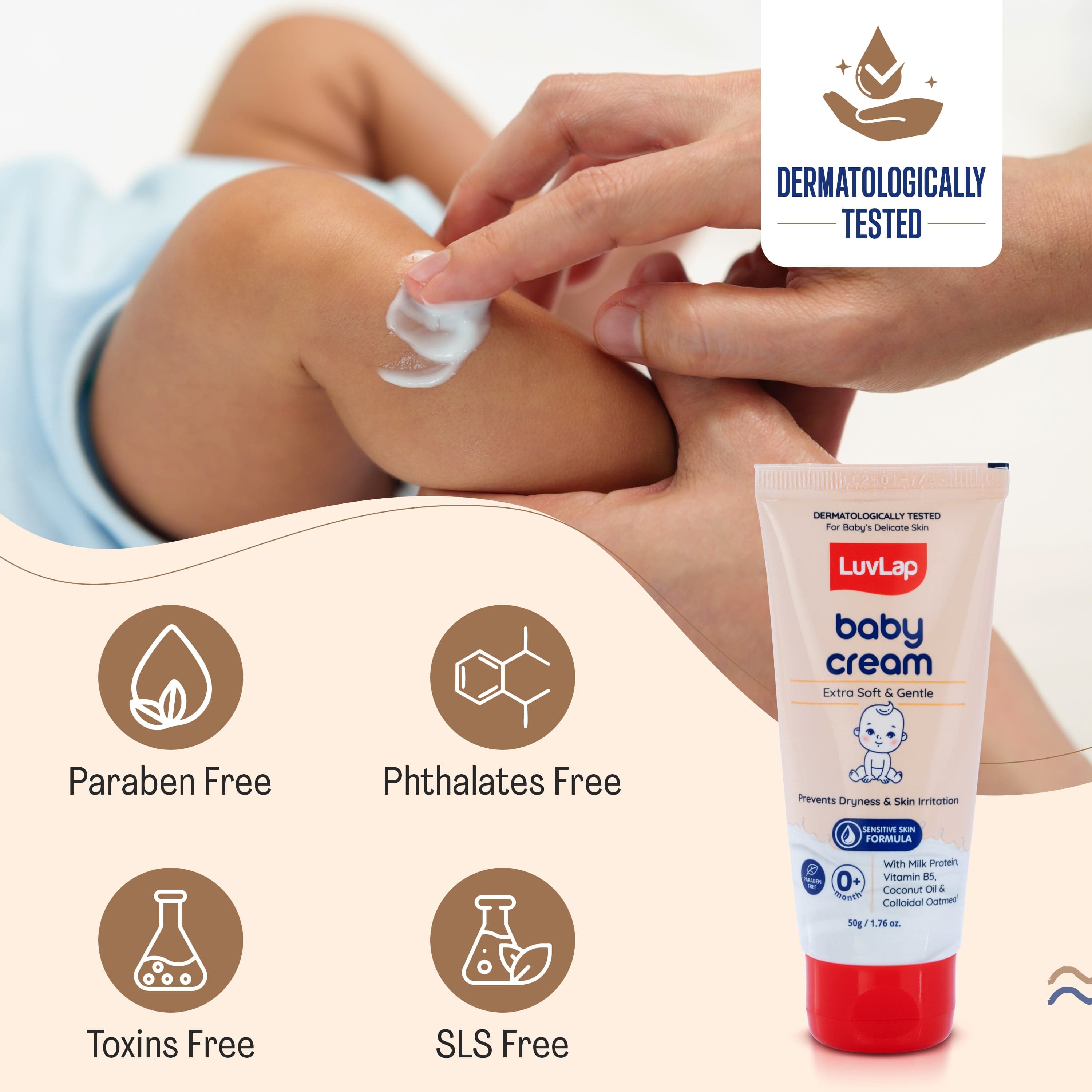 LuvLap Baby Cream -50g, Face & Body Moisturizing Cream with Shea Butter & Colloidal Oatmeal, Protection for Dry, Itchy, Sensitive Skin for Face & Body, 24-Hour Moisturization, Dermatologically Tested