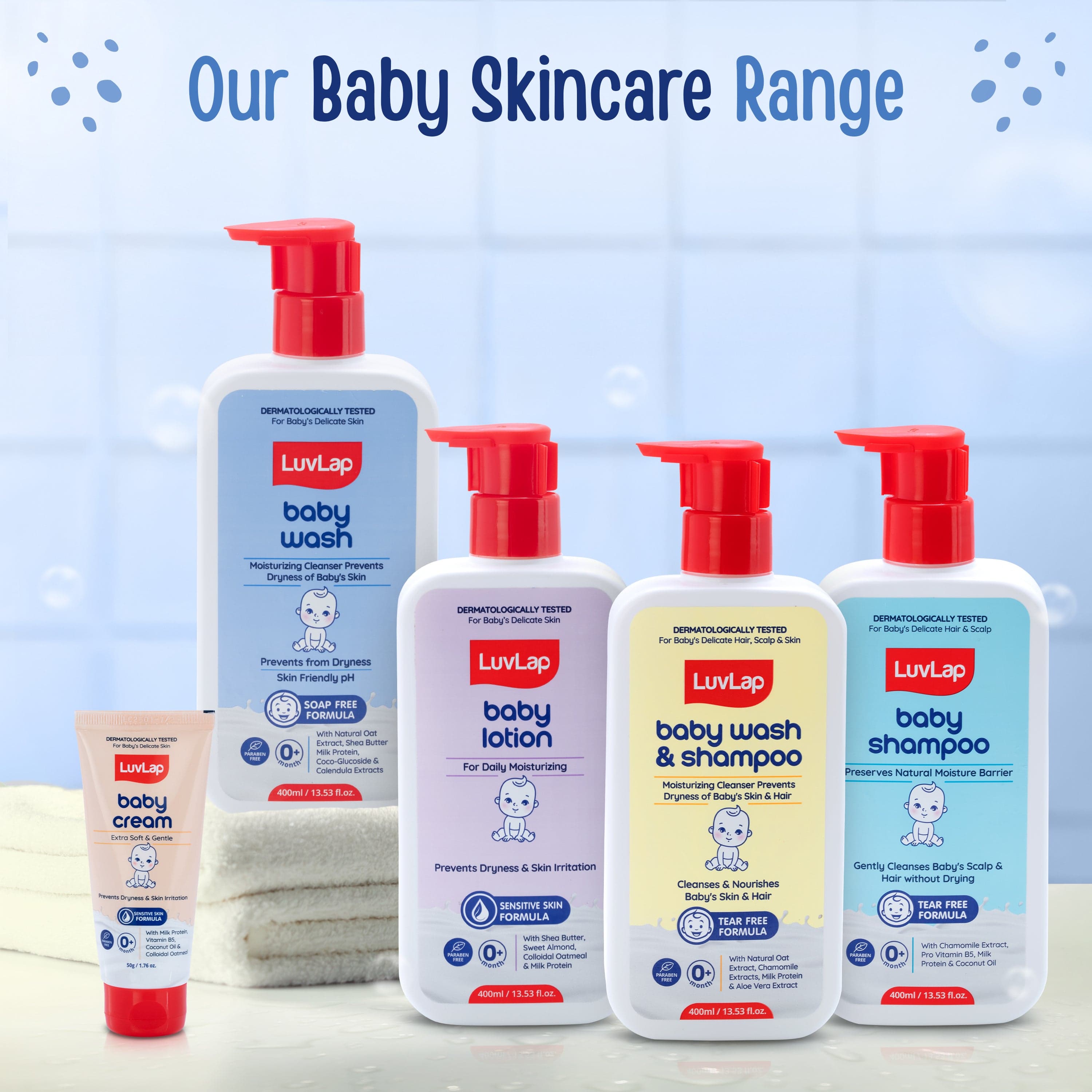 LuvLap Baby Wash - 100ml, with Milk Protein, Oatmeal, Shea Butter and Vitamin E, Soap Free, Baby Wash for Baby Bath, Natural, pH Balanced & Paraben Free, Dermatologically Tested
