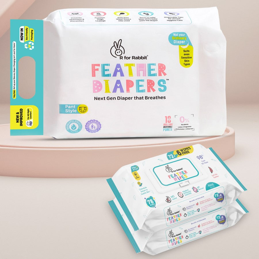 R for Rabbit Feather Diapers S Size + Aqua Wipes Combo
