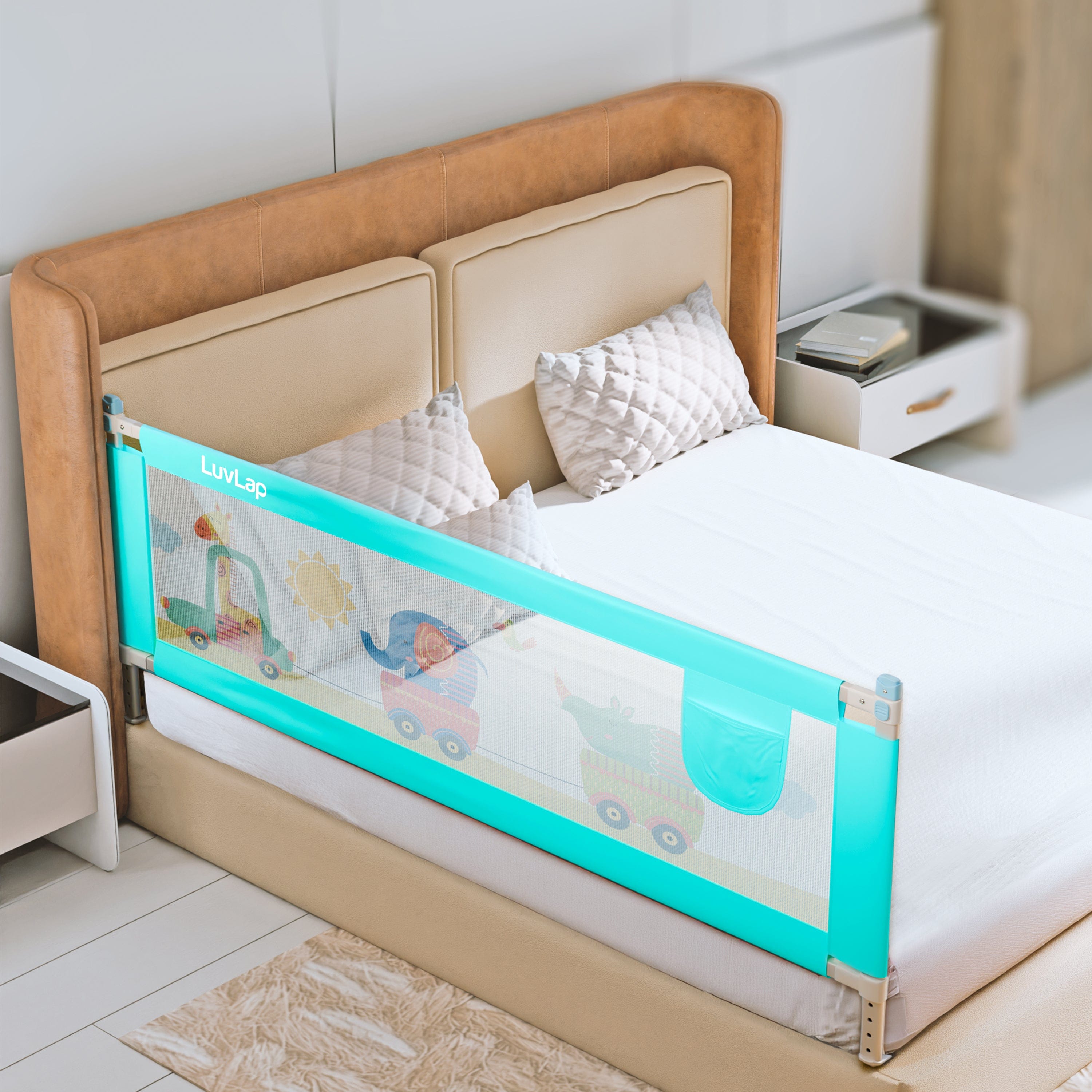 LuvLap Comfy Baby Bed Rail Guard (6 ft x 2.3 ft), 180cmx72cm, Bed Rails for Baby & Toddler Safety, Portable, Adjustable Height, Single Side Bed Rail, Pack of 1, Printed Green