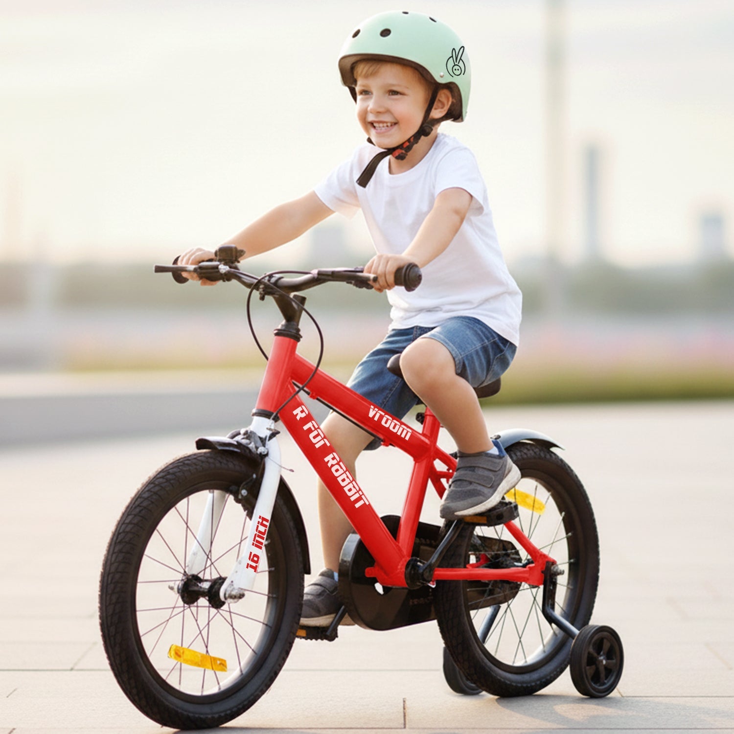 R for Rabbit Vroom Bicycle For Kids 16 Inch With 90% Plug And Play For Ease Of Installation, Wide Training Wheels, Adjustable Seat, 4-7yrs, Upto 40kgs