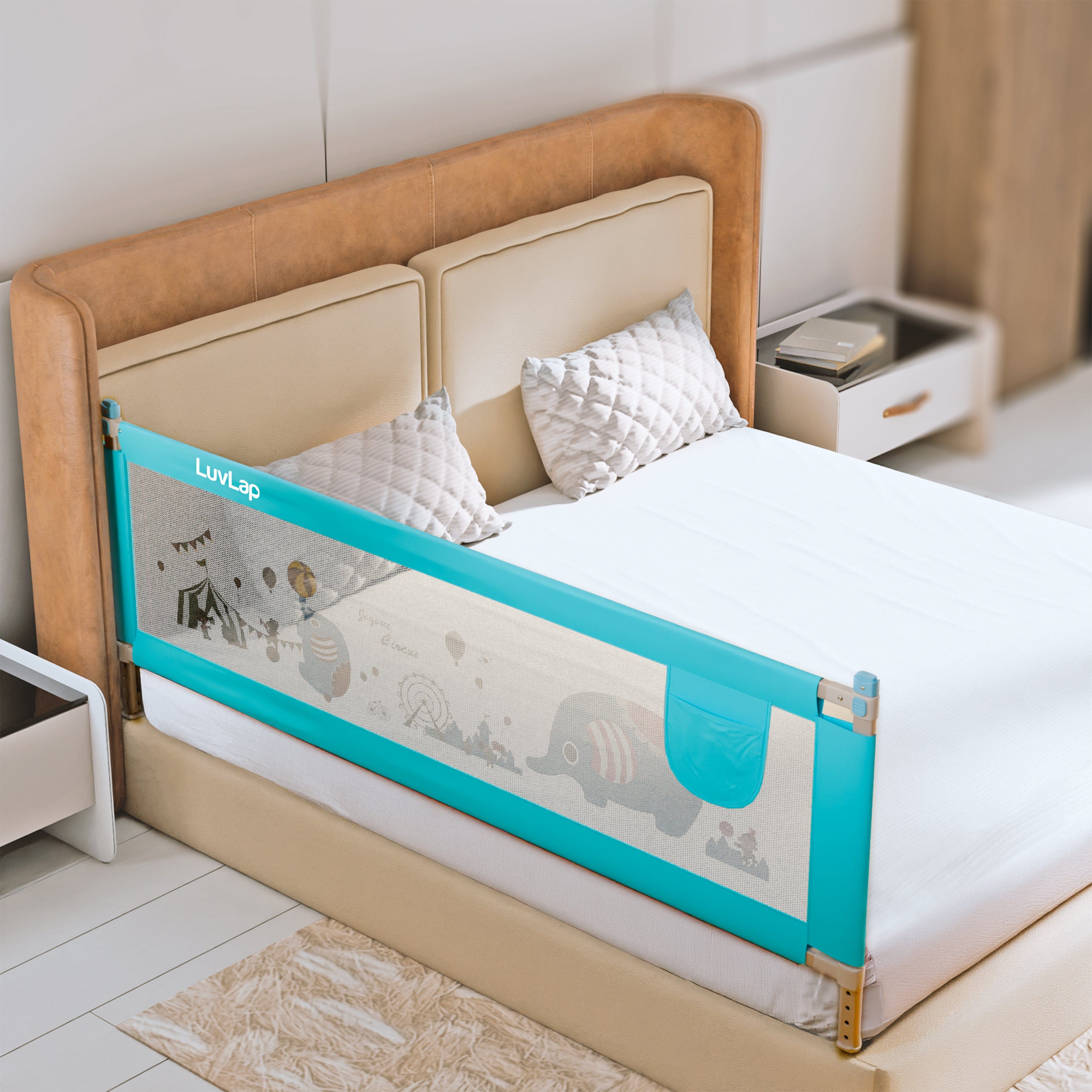 LuvLap Comfy Baby Bed Rail Guard (6 ft x 2.3 ft), 180cmx72cm, Bed Rails for Baby & Toddler Safety, Portable, Adjustable Height, Single Side Bed Rail, Pack of 1, Green