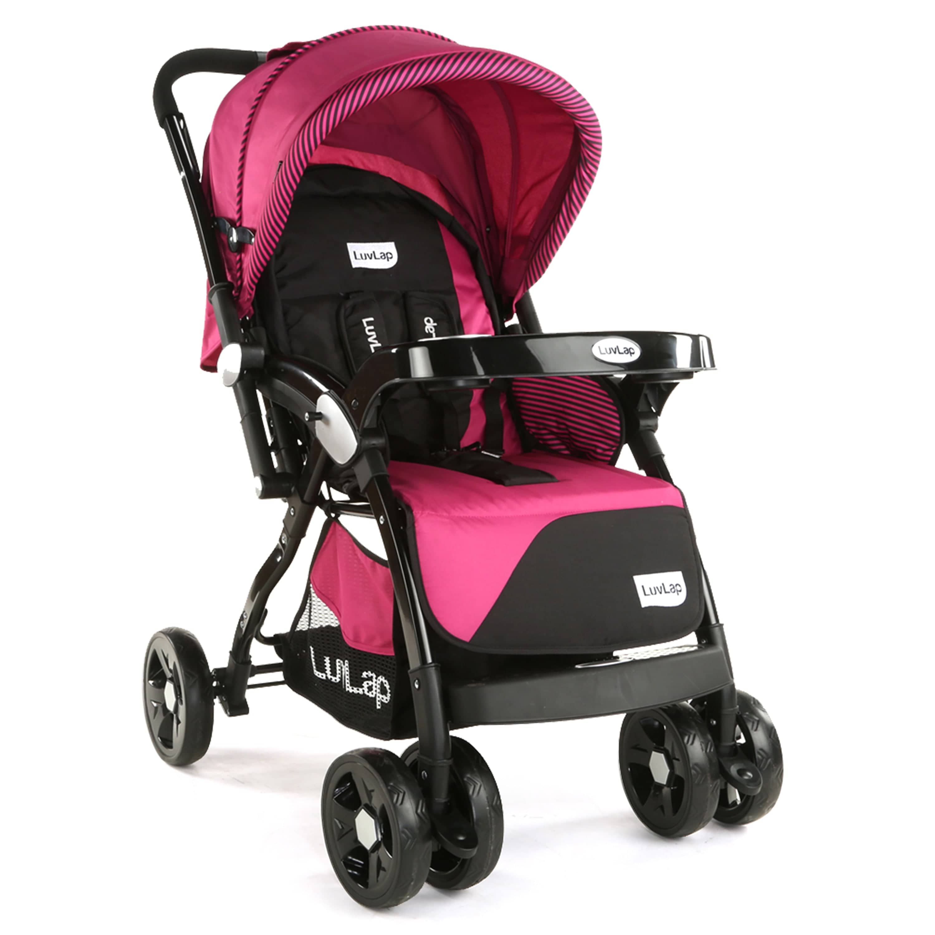 luvlap Galaxy Baby Stroller, Pram for Baby with 5 Point Safety Harness, Spacious Cushioned seat with Multi Level seat Recline, Easy Fold, Lightweight Stroller for 0 to 3 Years (Pink & Black)