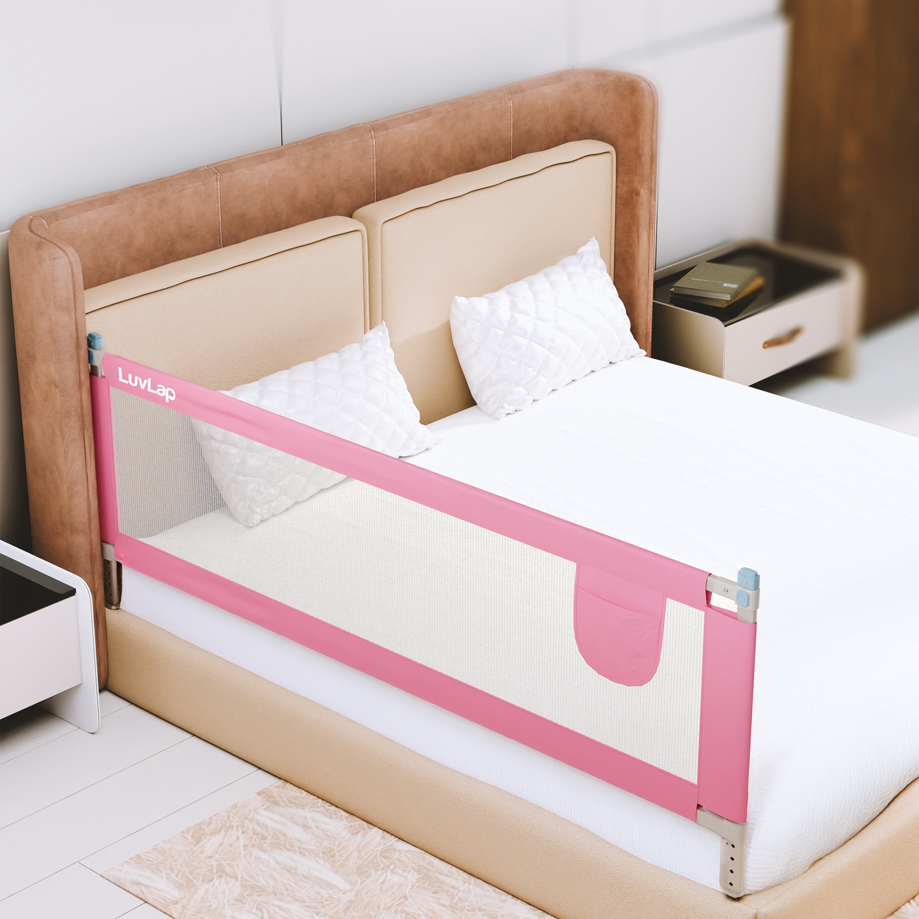 LuvLap Bed Rail Guard for Baby/Kids Safety, 180cm x 72 cm, Portable & Foldable, Baby Safety Essential, Adjustable Height, fits All Bed Sizes (Pink - Without Print)
