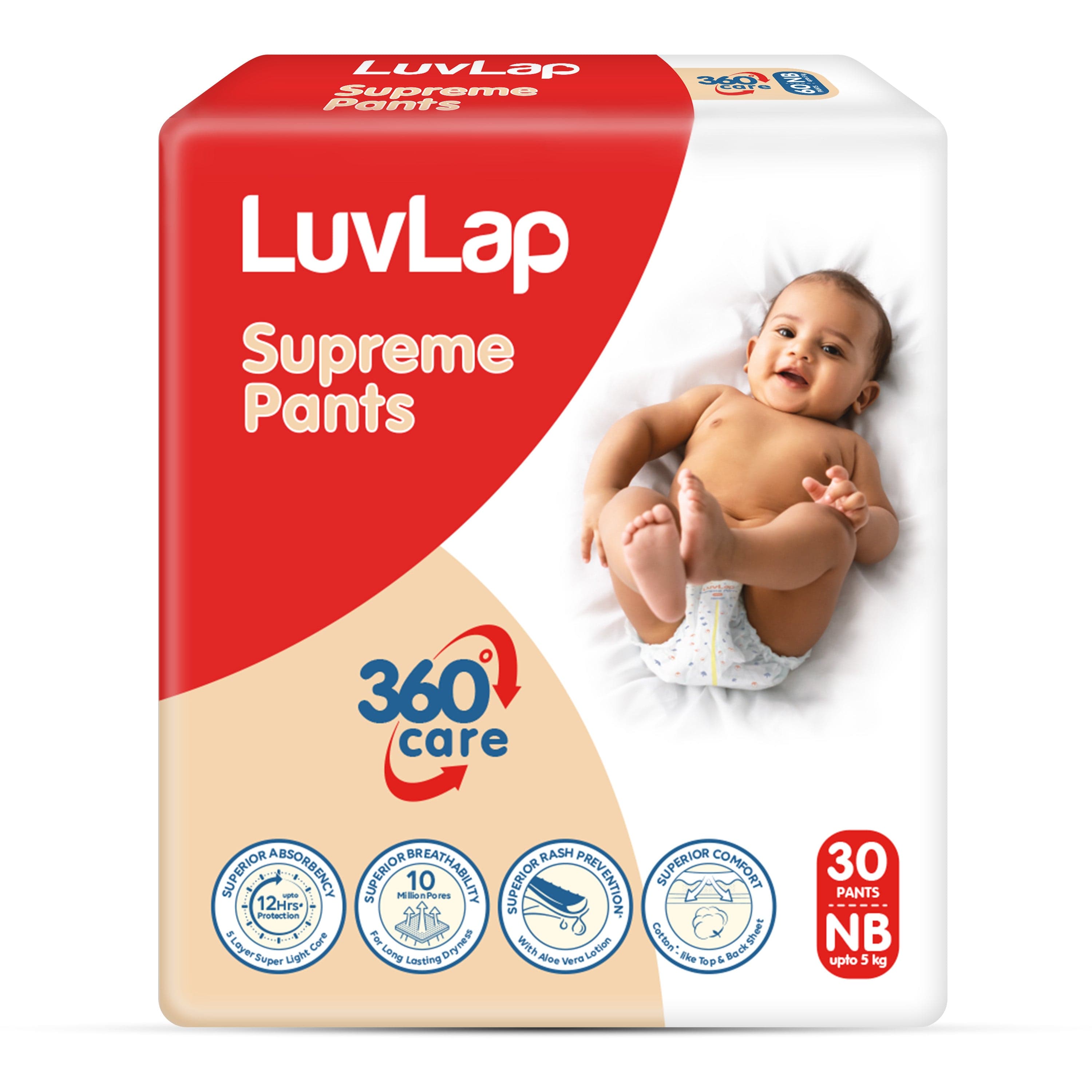 LuvLap Supreme Diaper Pants New Born (NB) 0 to 5kg, 30pcs