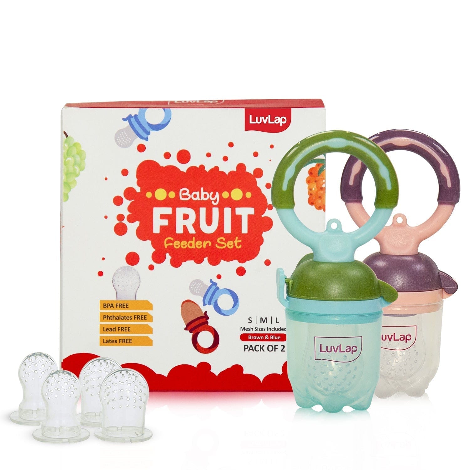LuvLap Baby Food and Fruit Feeder Twin Pack, BPA Free, Green & Pink