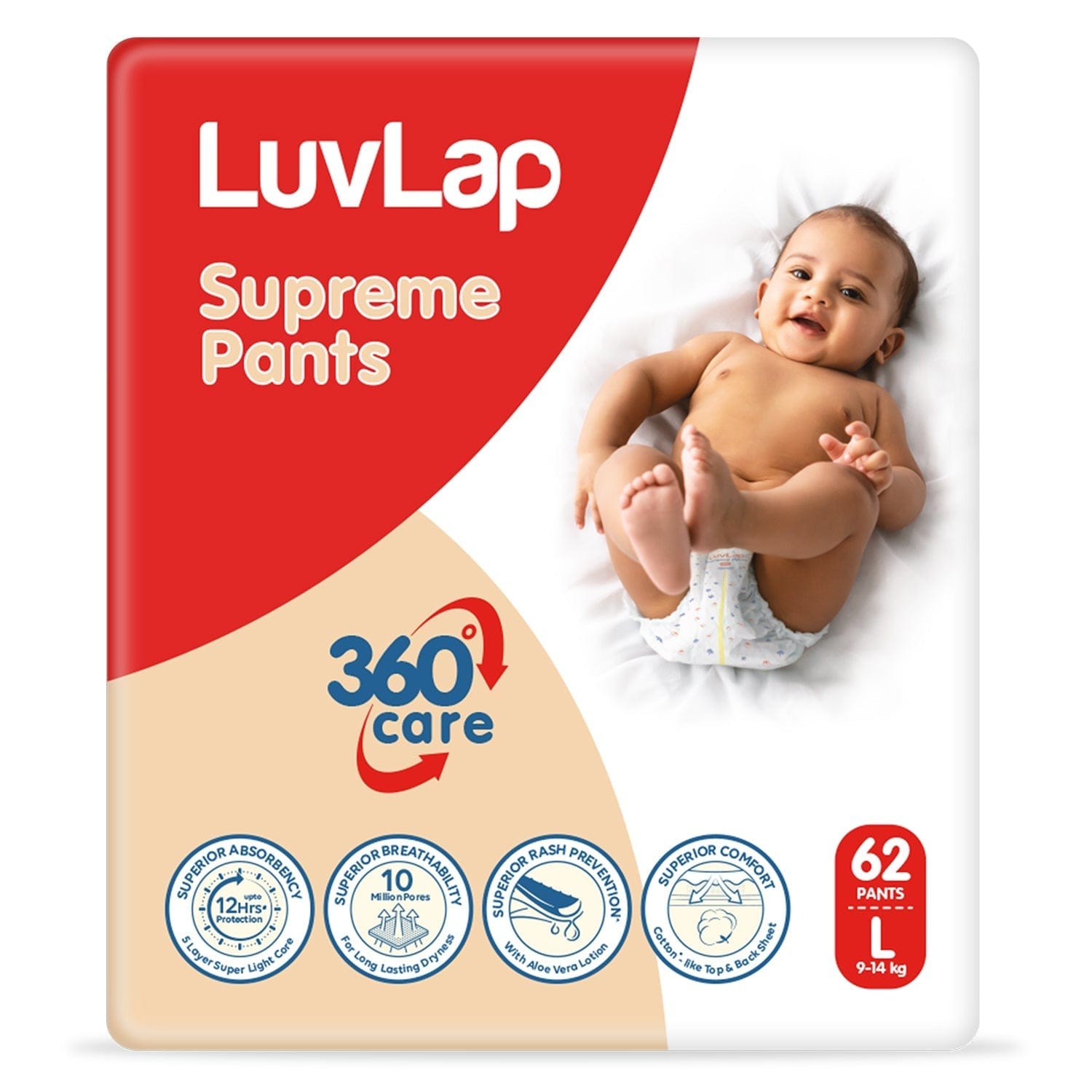 LuvLap Supreme Diaper Pants Large (Lg) 9 To 14Kg, 62Pcs