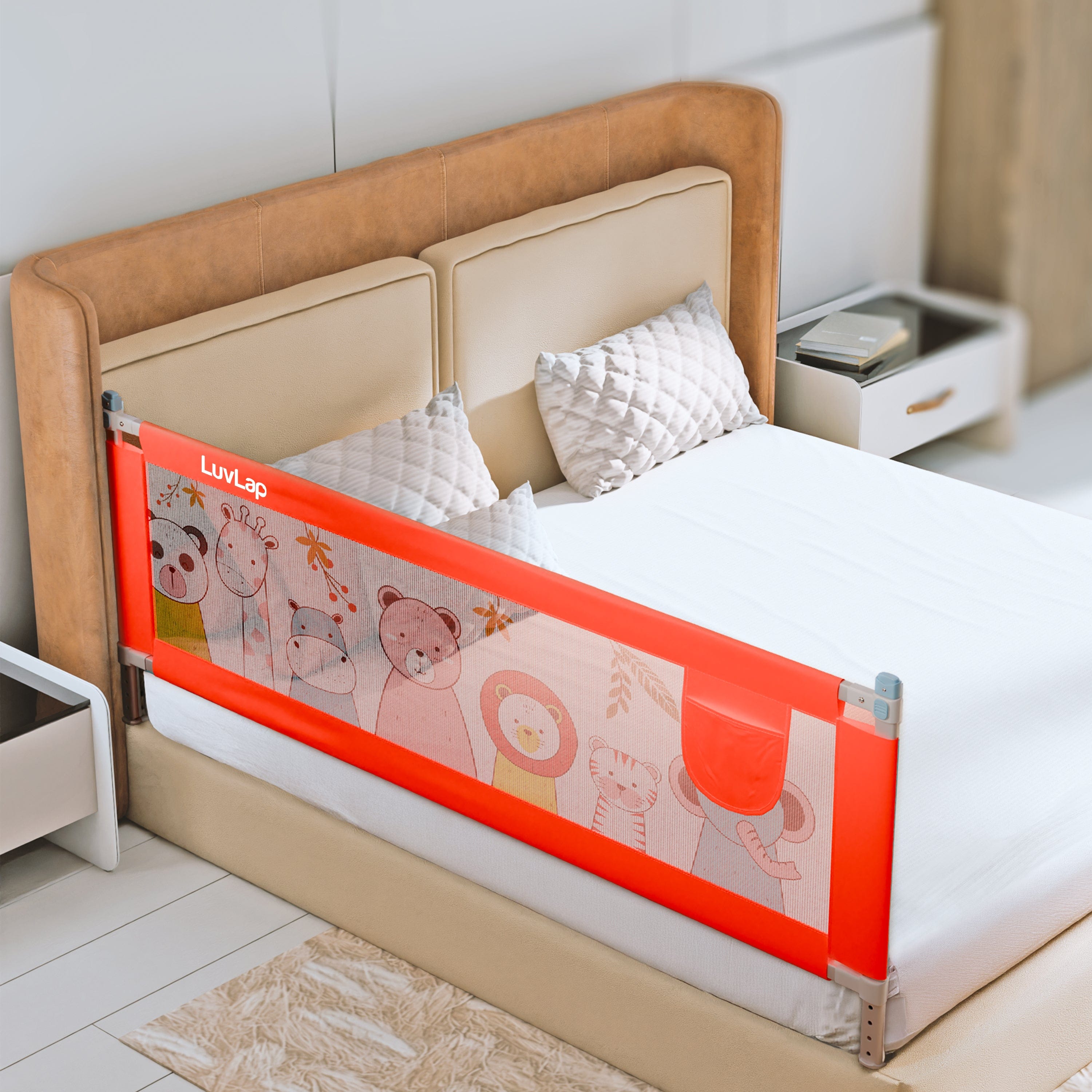 LuvLap Comfy Baby Bed Rail Guard (6 ft x 2.3 ft), 180cmx72cm, Bed Rails for Baby & Toddler Safety, Portable, Adjustable Height, Single Side Bed Rail, Pack of 1, Printed Pink New