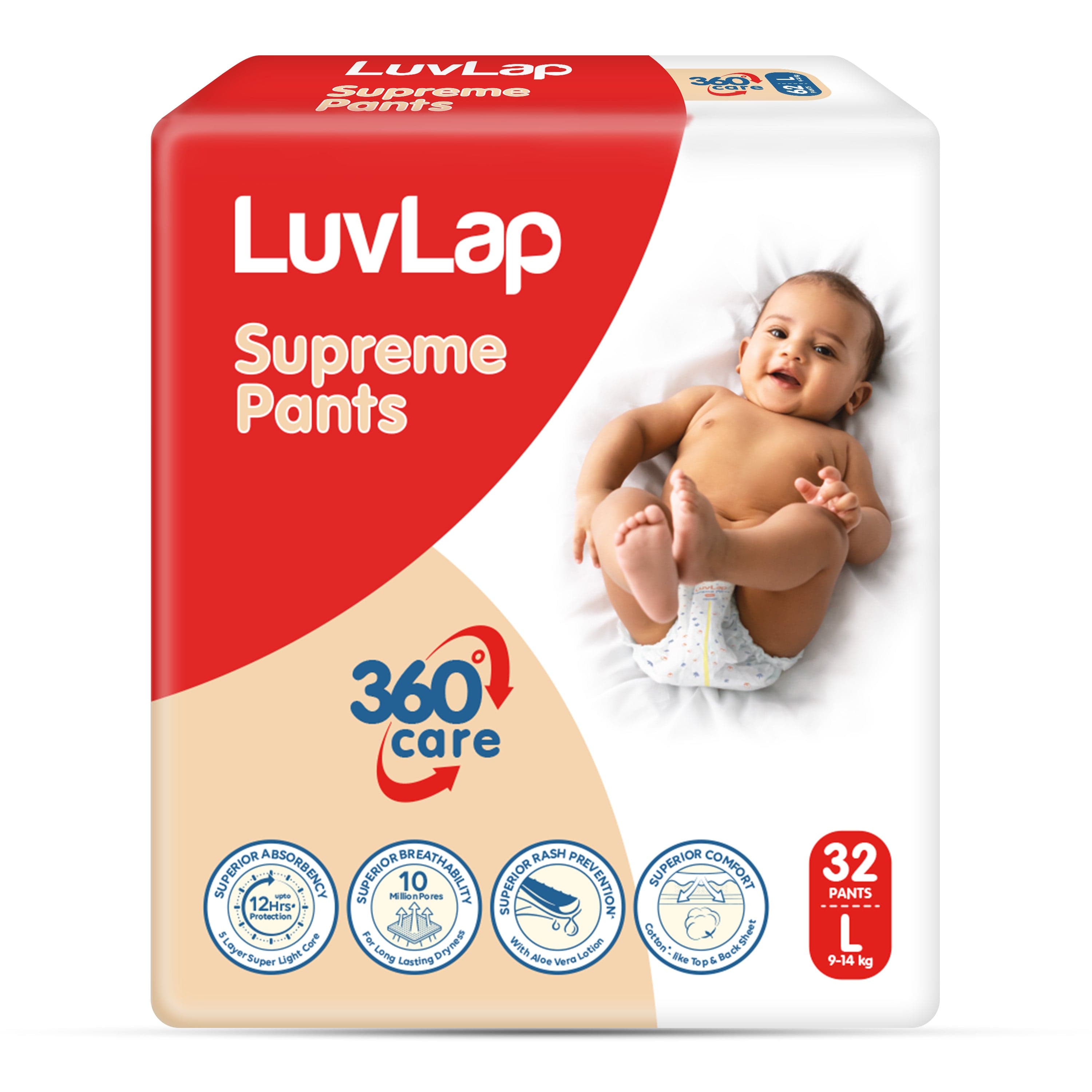 LuvLap Supreme Diaper Pants Large (L) 9 to 14Kg, 32 Pcs