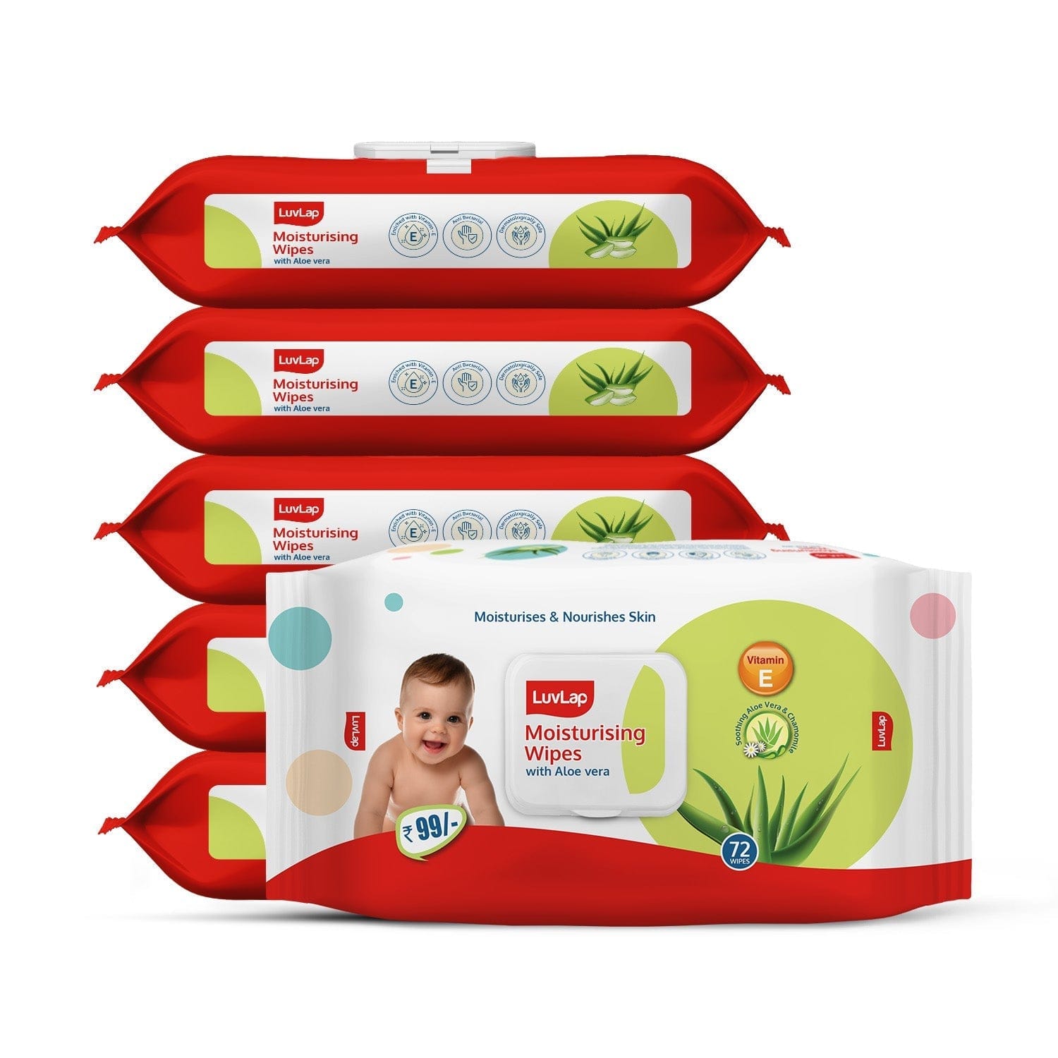 LuvLap Baby Wipes with Aloe Vera, with Flip-top Lid - Pack of 6