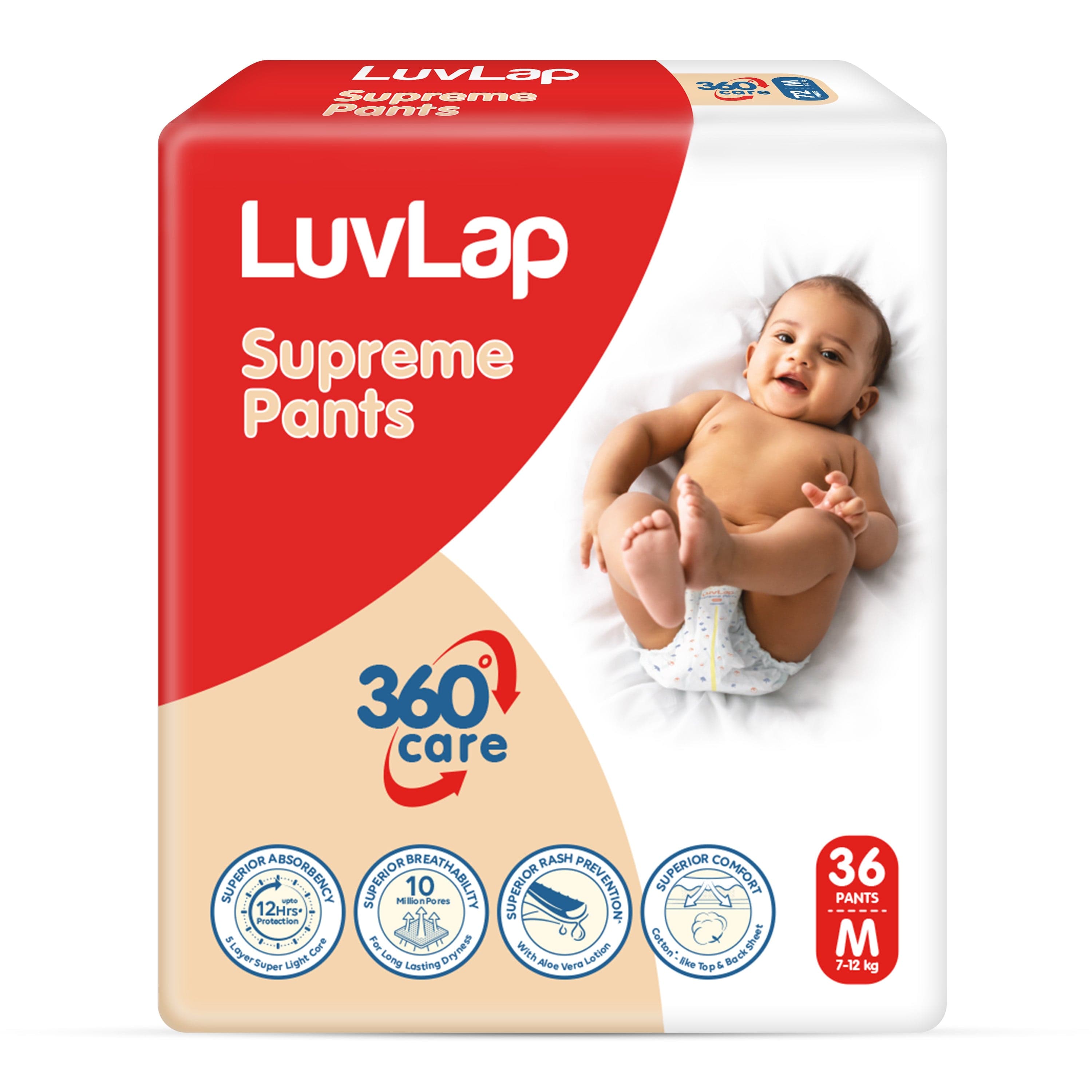 LuvLap Supreme Diaper Pants Medium (M) 7 to 12Kg, 36Pc