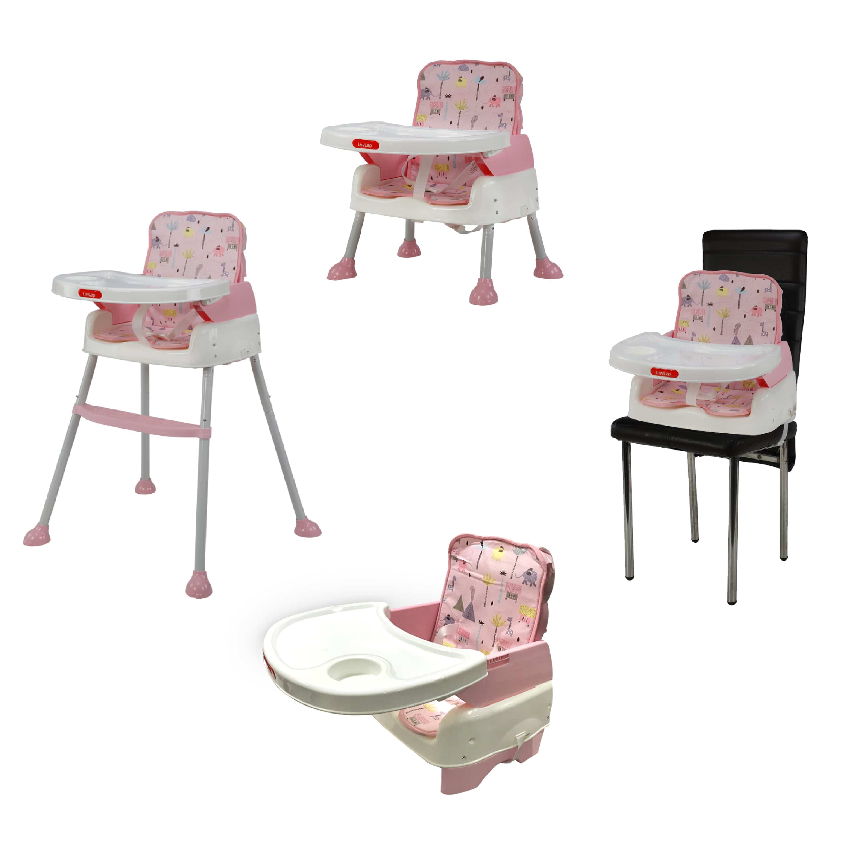 luvlap High Chair for Baby/Kids, Toddler Feeding Booster Seat with Wheels, 3 Height adjustments, With Cushion, 6 month to 3 years, Portable (Pink)