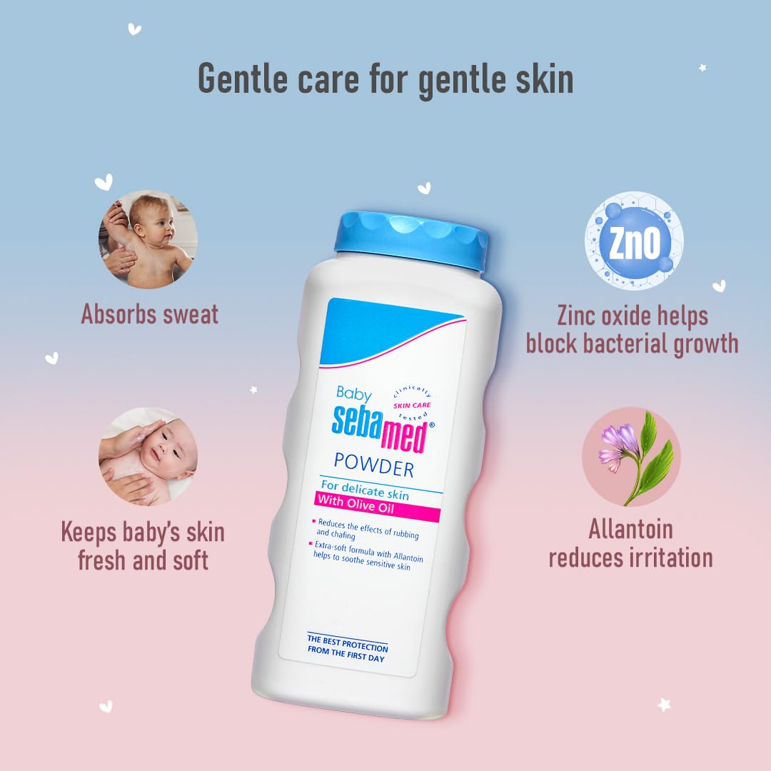 Sebamed Baby Powder 100 gm | Olive Oil & Allantoin | Gentle Sweat Absorbing Powder for Newborns