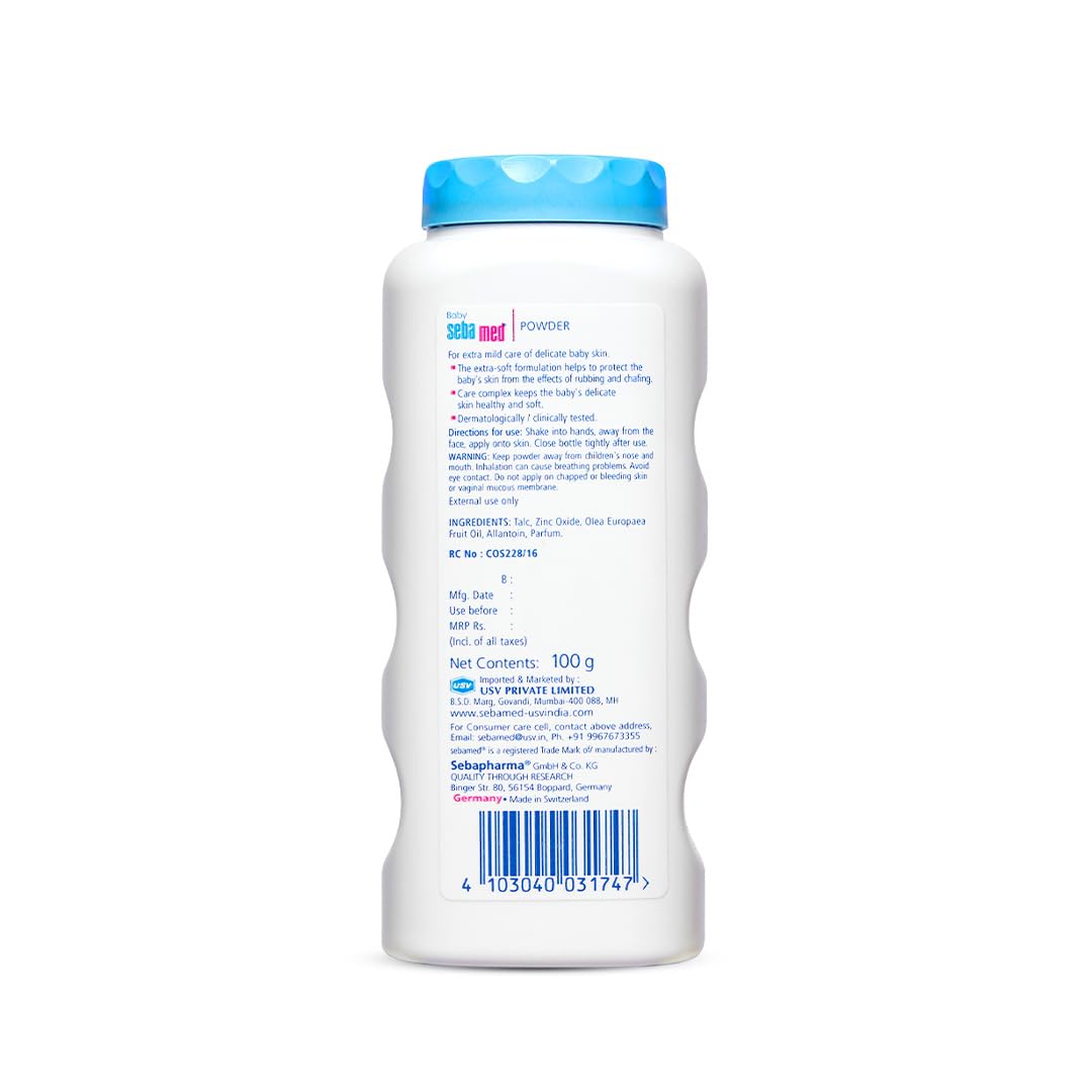 Sebamed Baby Powder 100 gm | Olive Oil & Allantoin | Gentle Sweat Absorbing Powder for Newborns