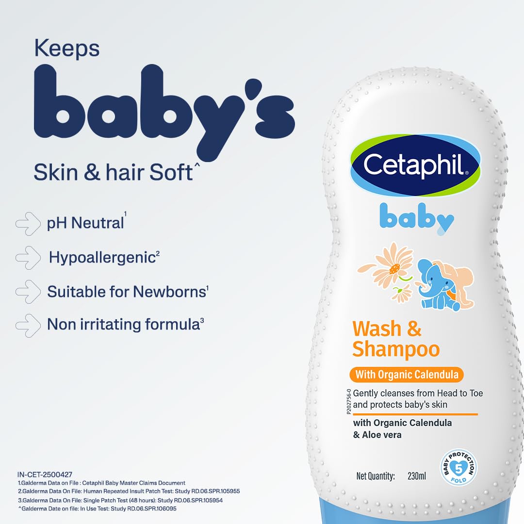 Cetaphil Baby Gentle Wash & Shampoo – Soft Cleansing with Organic Calendula (230ml)