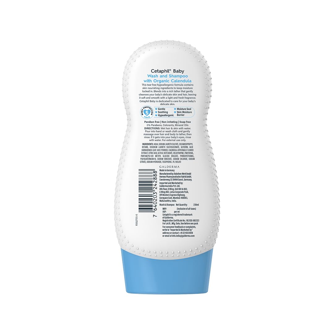 Cetaphil Baby Gentle Wash & Shampoo – Soft Cleansing with Organic Calendula (230ml)