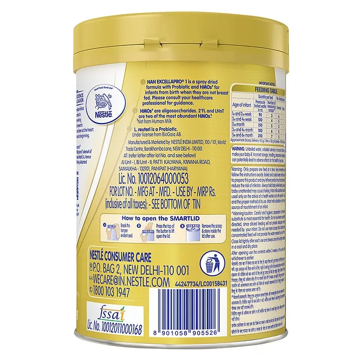 NAN EXCELLAPRO Stage 1 Infant Formula Milk powder for babies (Up to 6 months) with HMOs & Probiotic 400 gm Tin with Smartlid